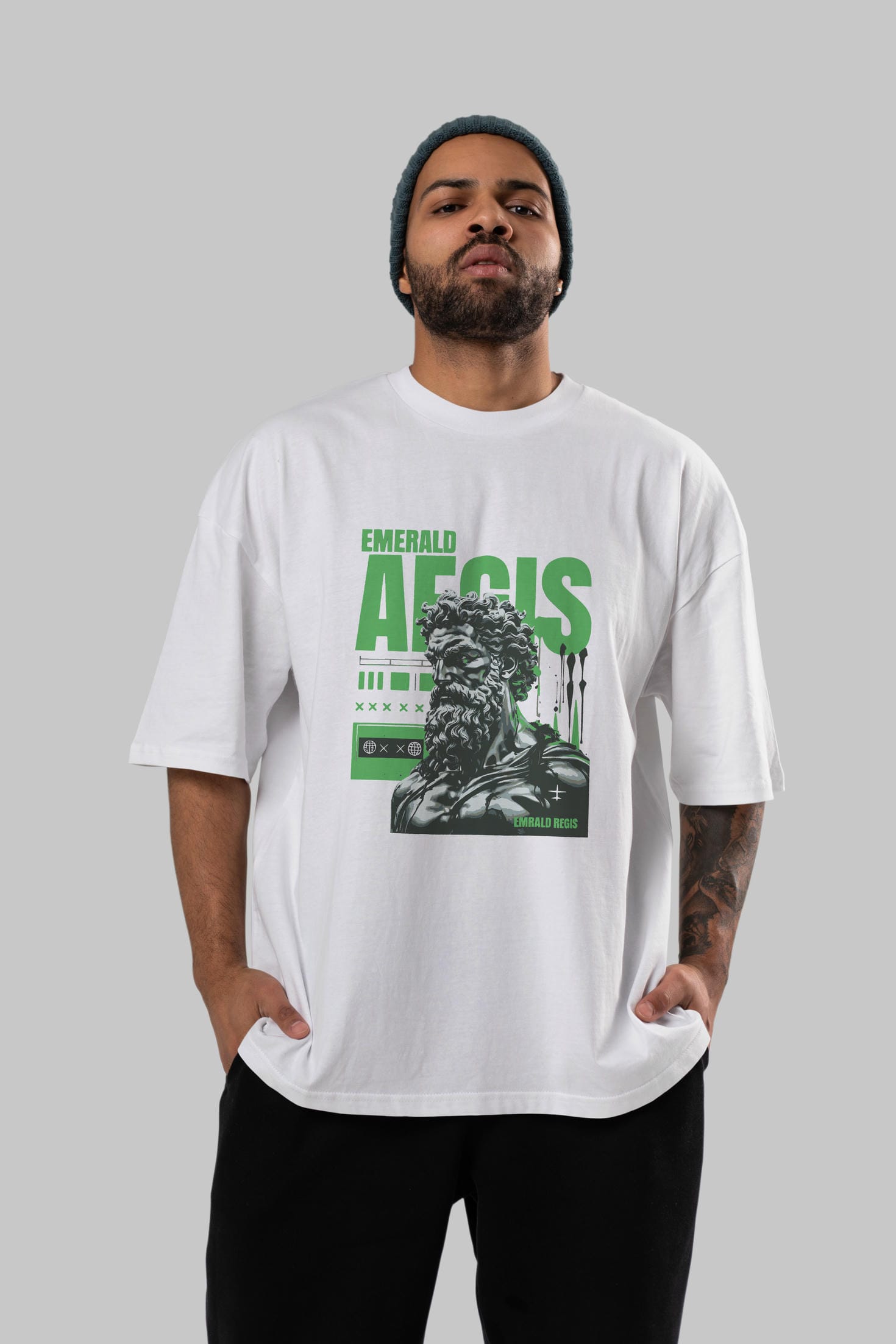 Emrald Regis ön Baskılı Oversize t-shirt Erkek Kadın %100 Pamuk Bisiklet Yaka tişort