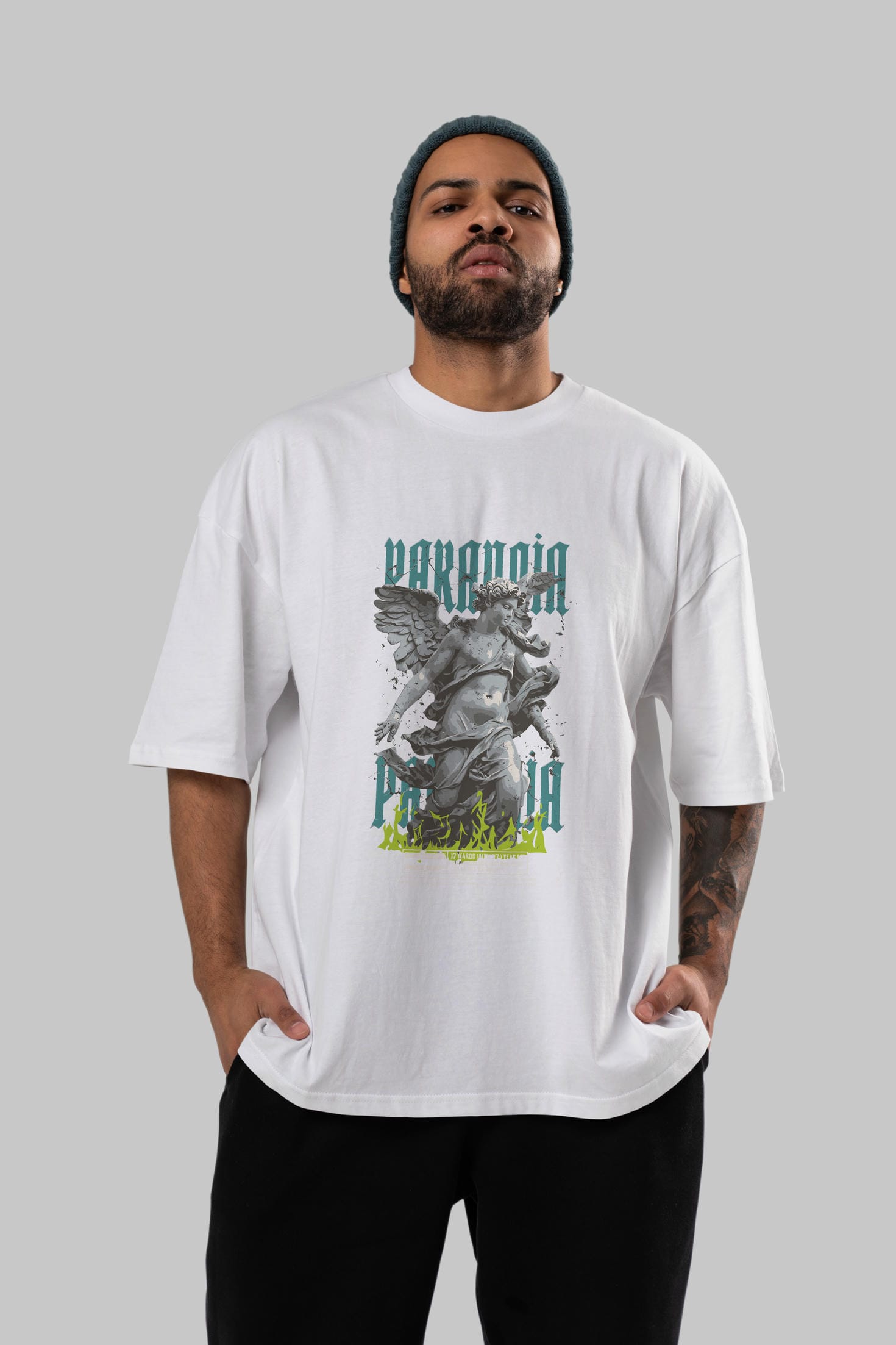 Paranoia ön Baskılı Oversize t-shirt Erkek Kadın %100 Pamuk Bisiklet Yaka tişort