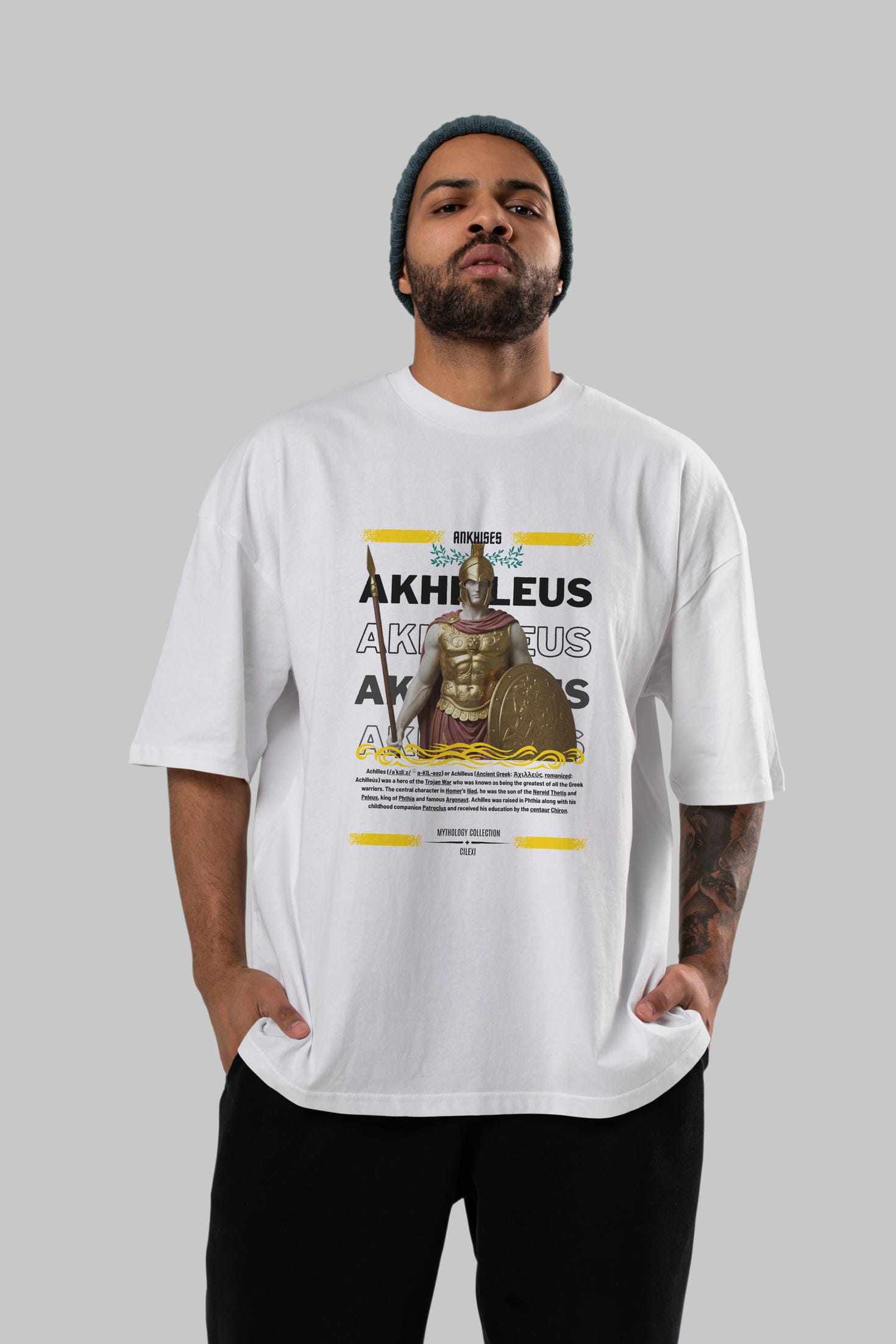 Akhilleus 1 ön Baskılı Oversize t-shirt Erkek Kadın %100 Pamuk Bisiklet Yaka tişort