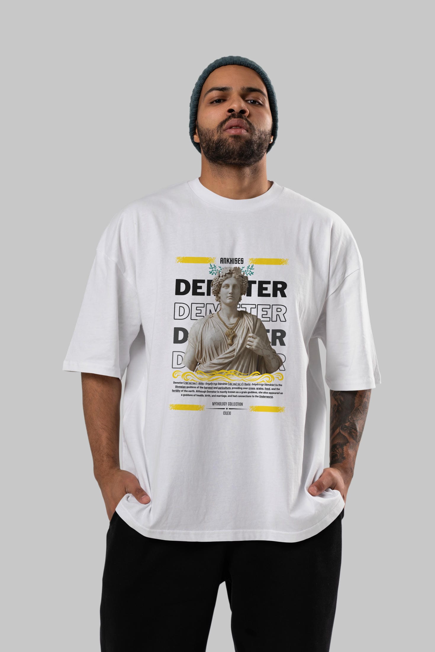 Demeter 2 ön Baskılı Oversize t-shirt Erkek Kadın %100 Pamuk Bisiklet Yaka tişort