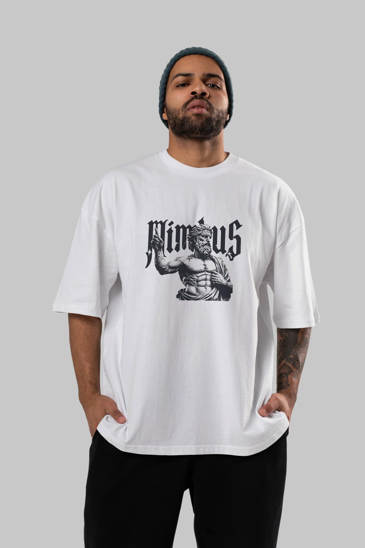 Mimbus Zeus ön Baskılı Oversize t-shirt Erkek Kadın %100 Pamuk Bisiklet Yaka tişort