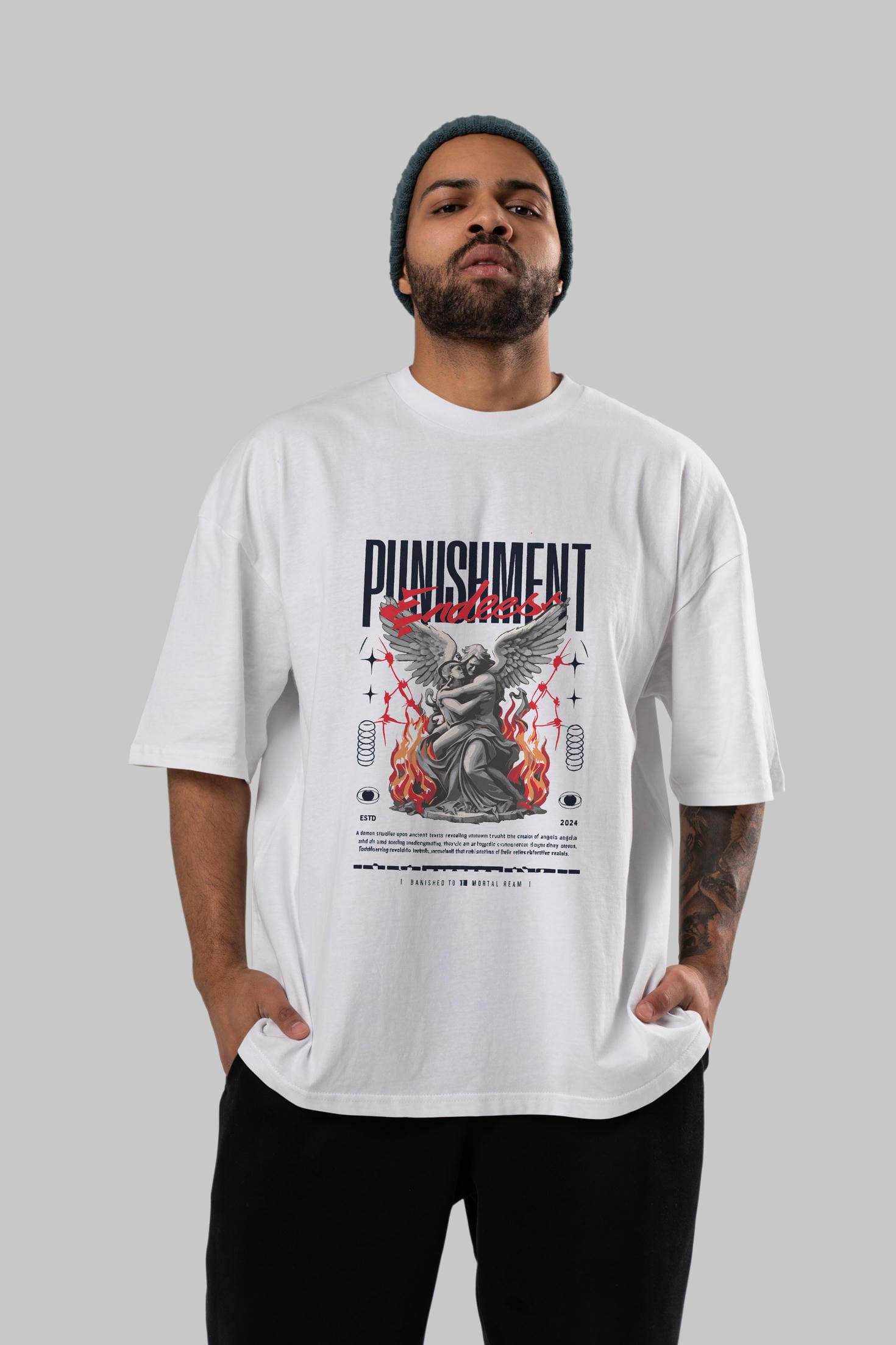 Punishment Endeess ön Baskılı Oversize t-shirt Erkek Kadın %100 Pamuk Bisiklet Yaka tişort