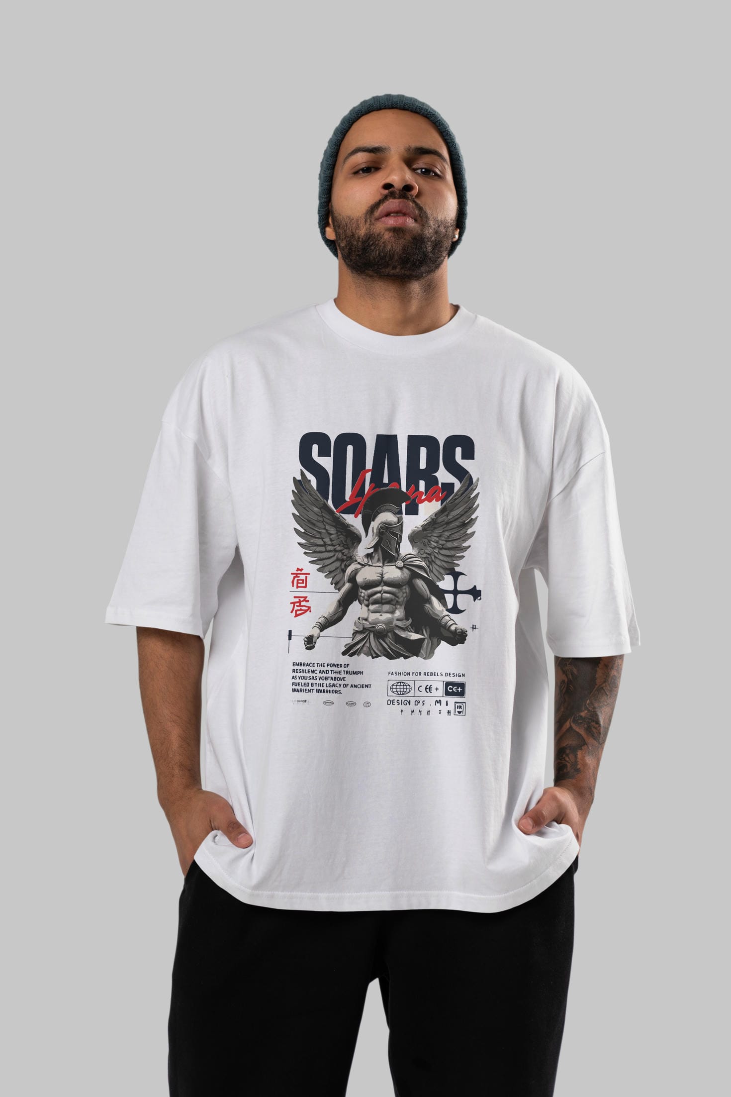 Soars ön Baskılı Oversize t-shirt Erkek Kadın %100 Pamuk Bisiklet Yaka tişort