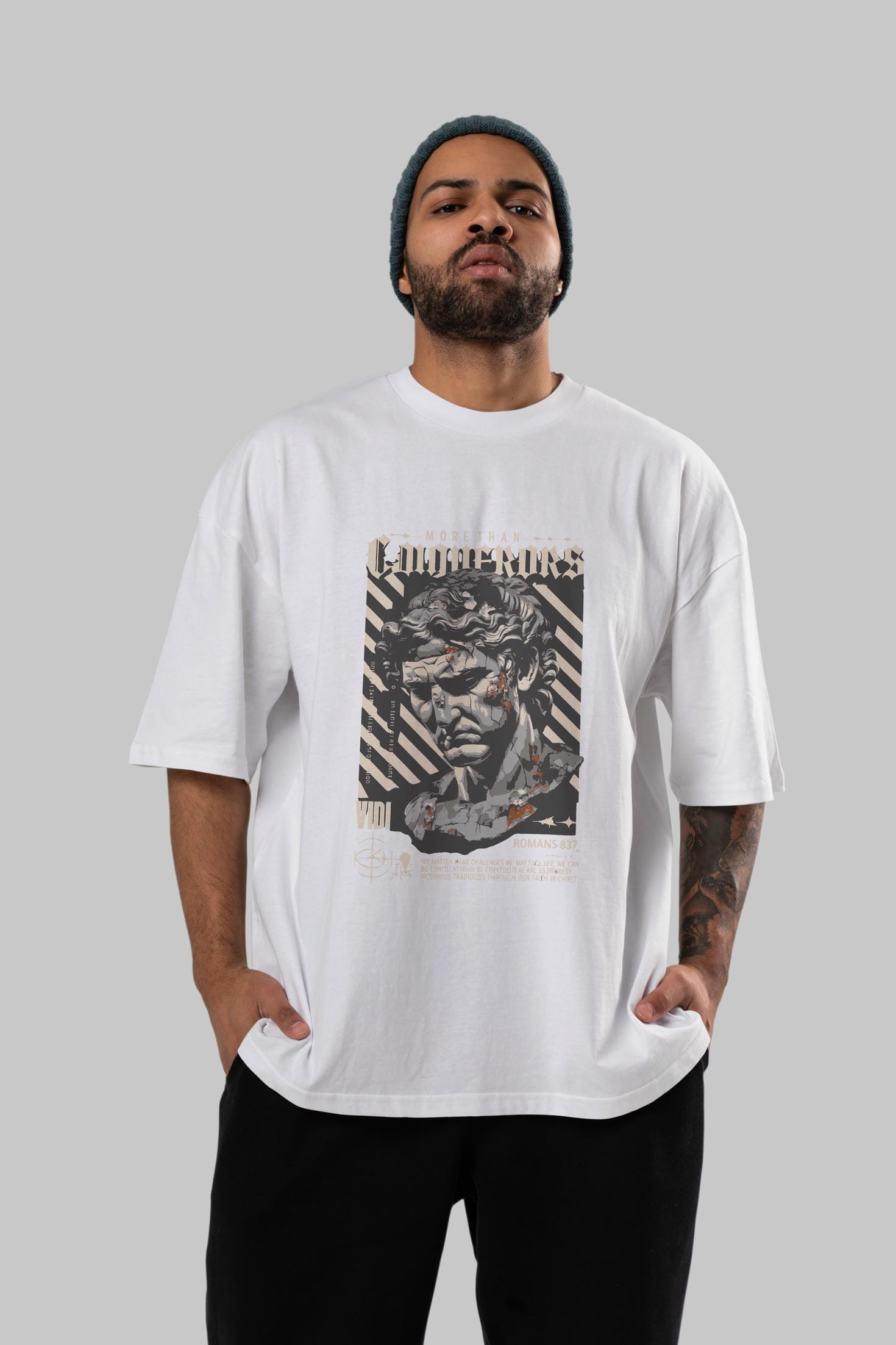 Roman Conqueror ön Baskılı Oversize t-shirt Erkek Kadın %100 Pamuk Bisiklet Yaka tişort