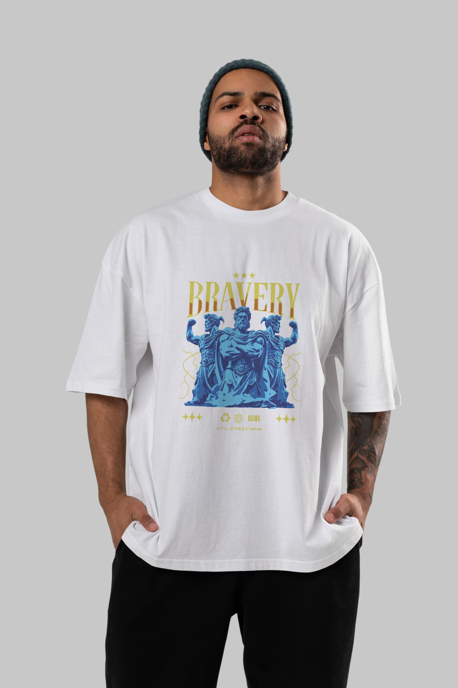 Bravery ön Baskılı Oversize t-shirt Erkek Kadın %100 Pamuk Bisiklet Yaka tişort