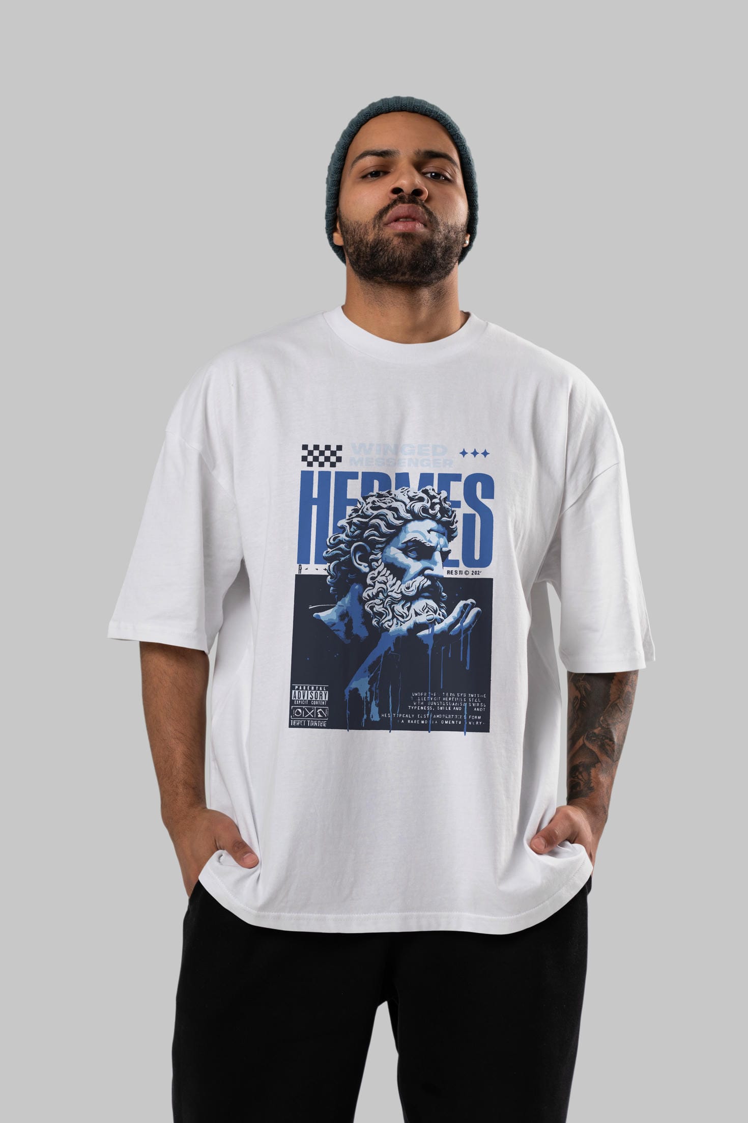 Hermes 2 ön Baskılı Oversize t-shirt Erkek Kadın %100 Pamuk Bisiklet Yaka tişort