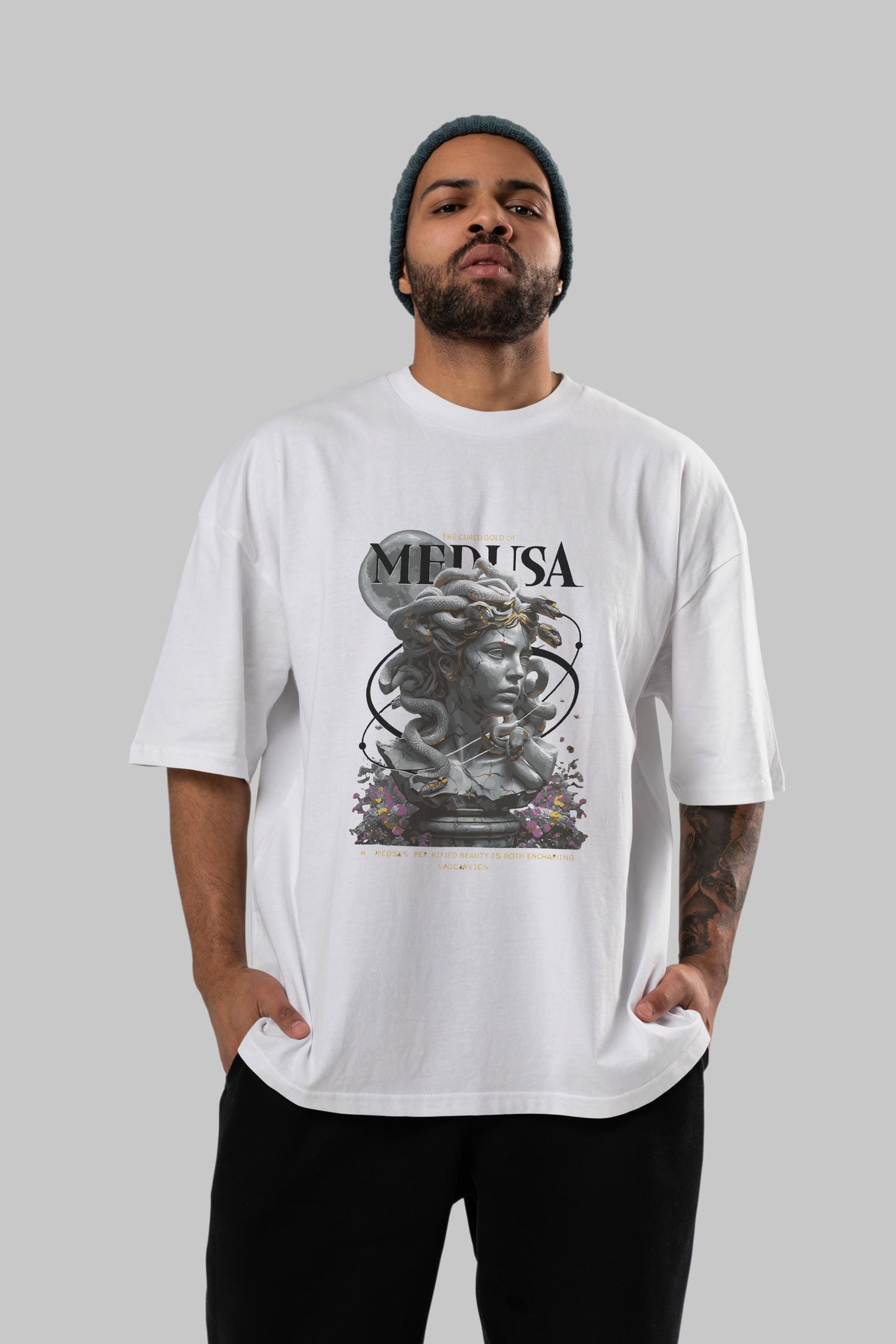 Medusa ön Baskılı Oversize t-shirt Erkek Kadın %100 Pamuk Bisiklet Yaka tişort