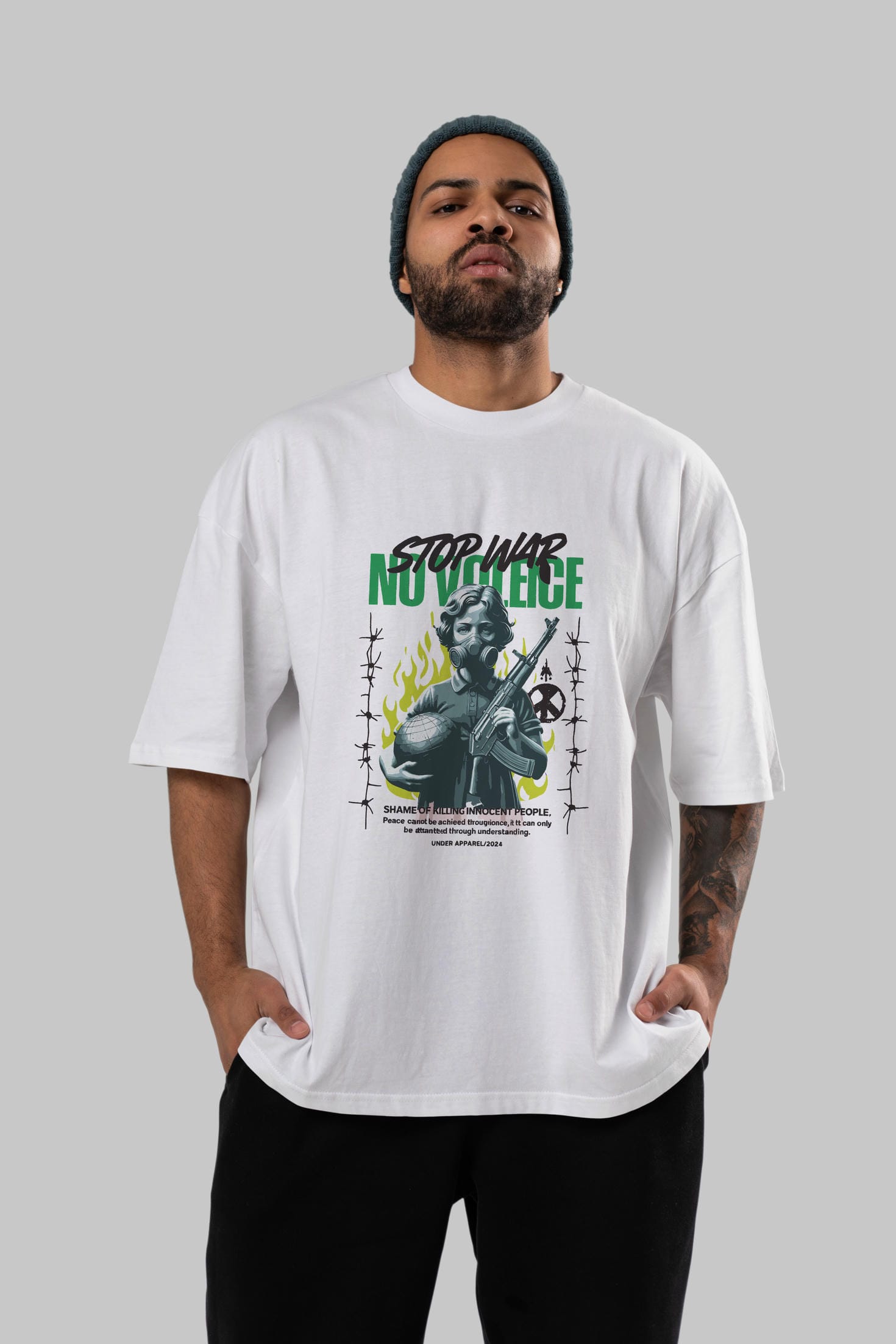 Stop War ön Baskılı Oversize t-shirt Erkek Kadın %100 Pamuk Bisiklet Yaka tişort