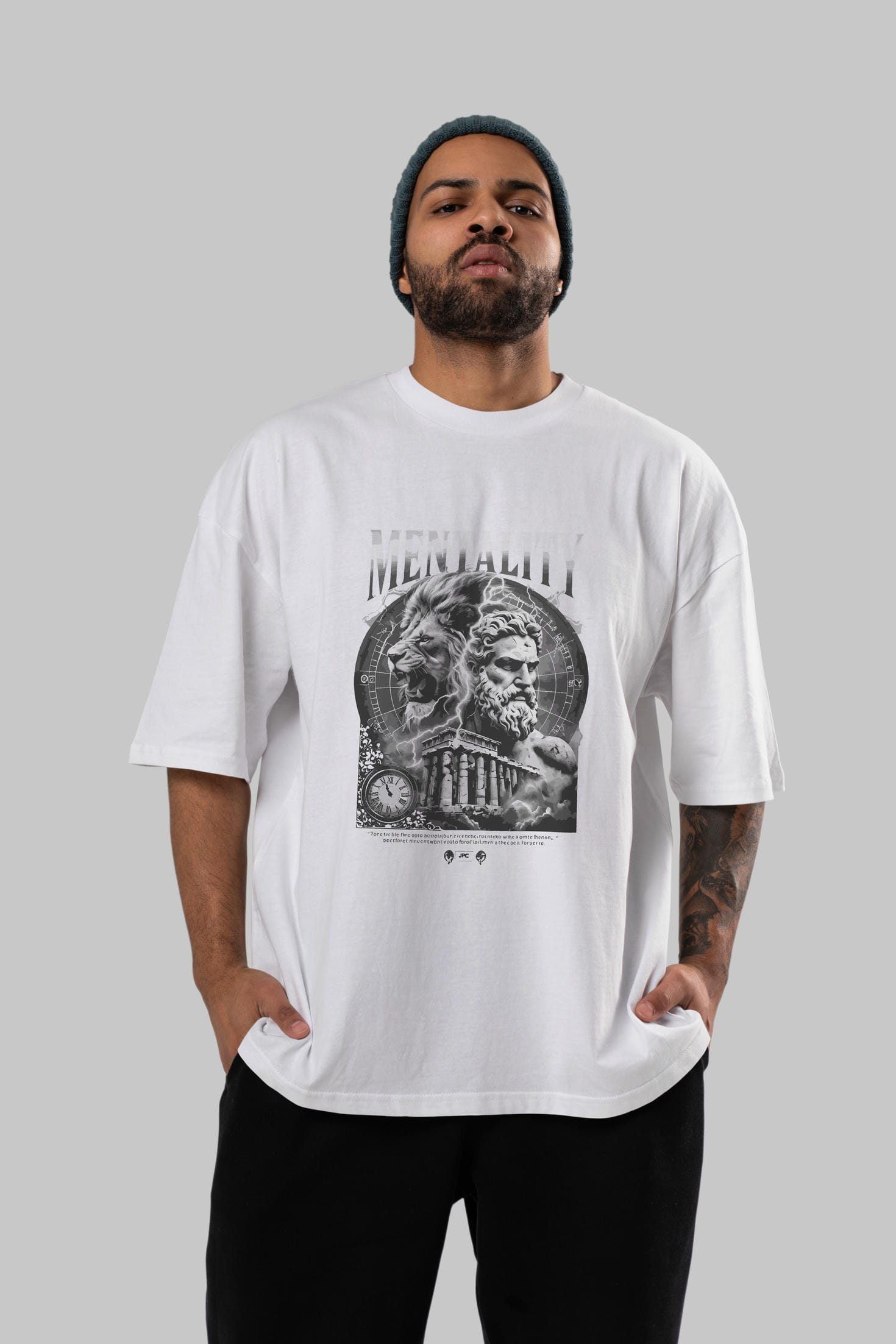 Mentality Zeus ön Baskılı Oversize t-shirt Erkek Kadın %100 Pamuk Bisiklet Yaka tişort