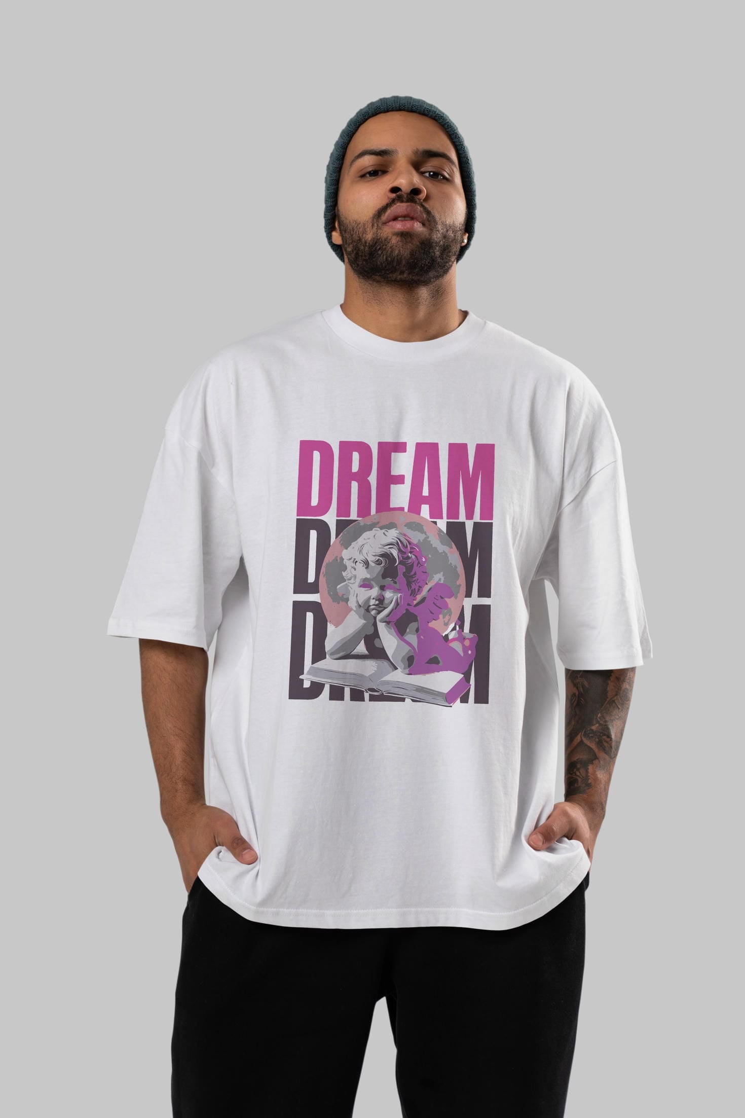 Dream Angel ön Baskılı Oversize t-shirt Erkek Kadın %100 Pamuk Bisiklet Yaka tişort