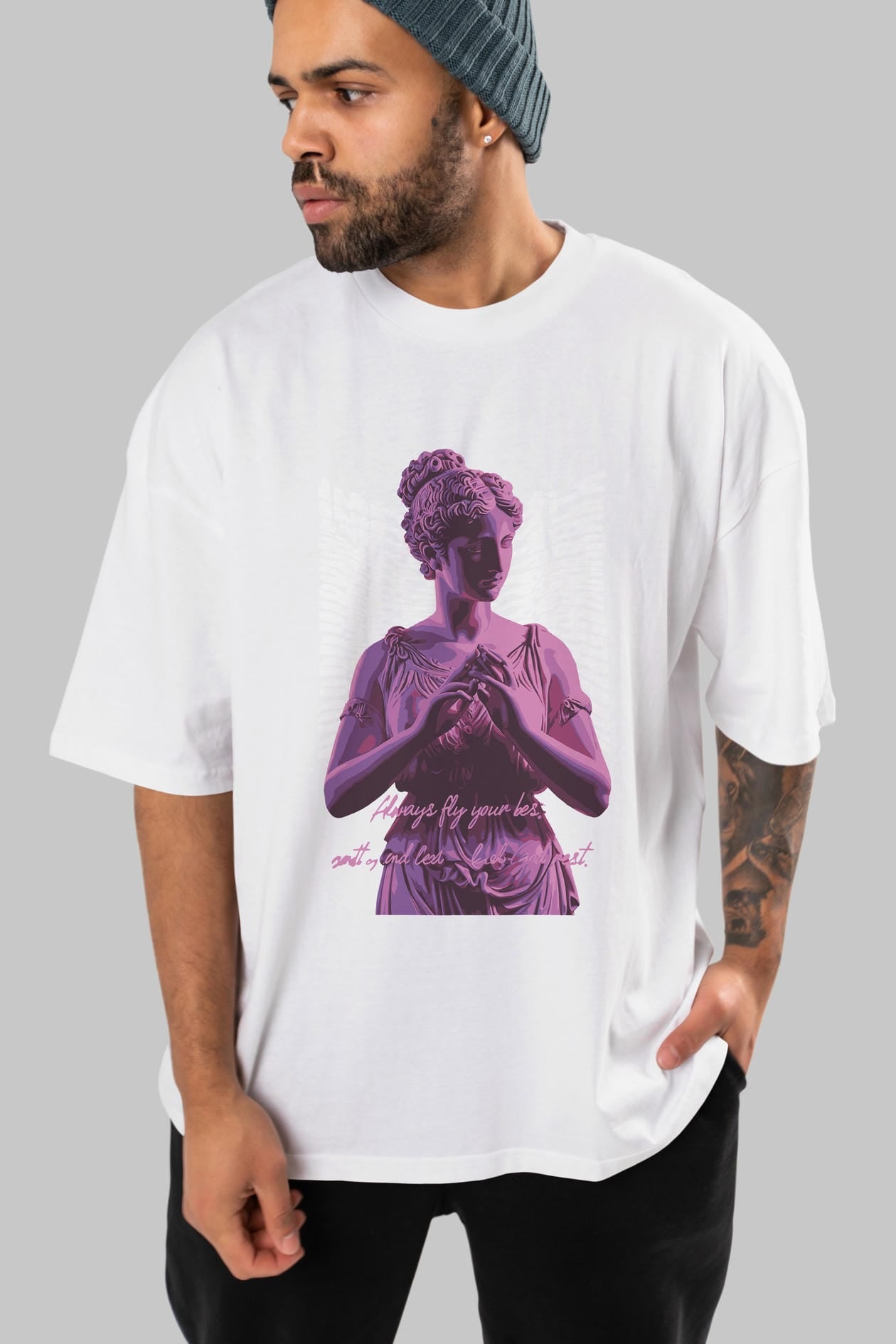 Always Fly ön Baskılı Oversize t-shirt Erkek Kadın %100 Pamuk Bisiklet Yaka tişort