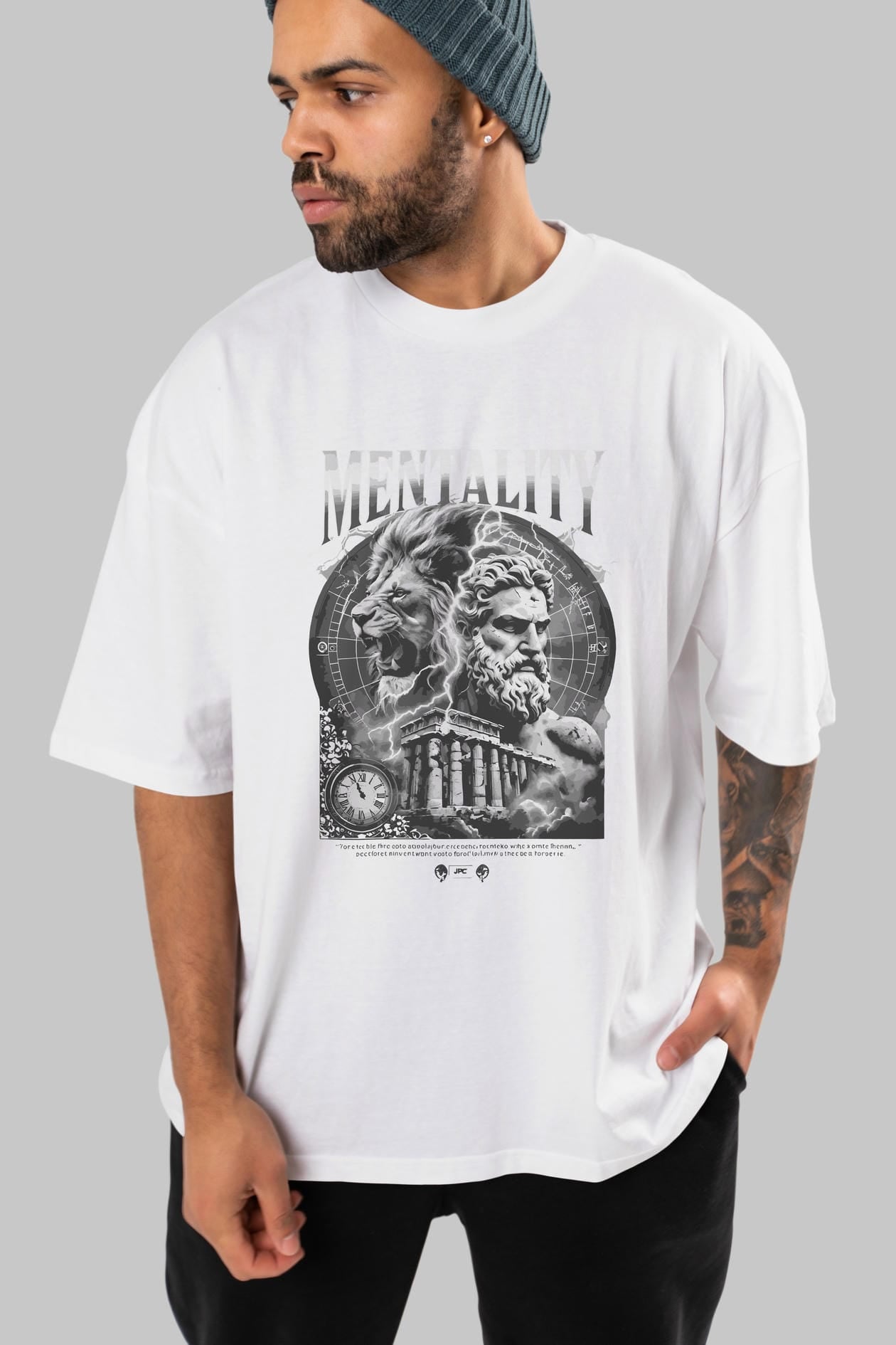 Mentality Zeus ön Baskılı Oversize t-shirt Erkek Kadın %100 Pamuk Bisiklet Yaka tişort