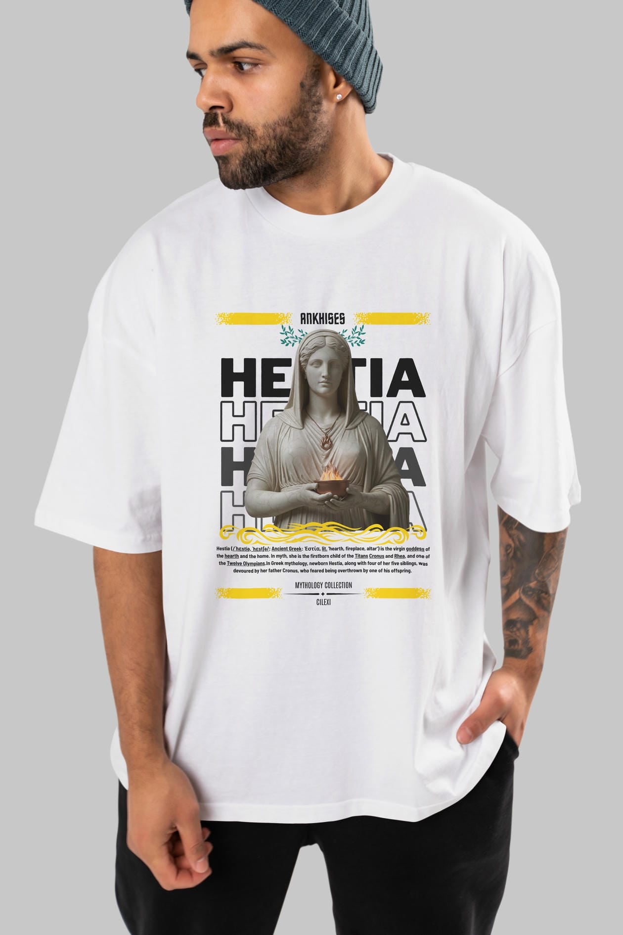 Hestia 1 ön Baskılı Oversize t-shirt Erkek Kadın %100 Pamuk Bisiklet Yaka tişort