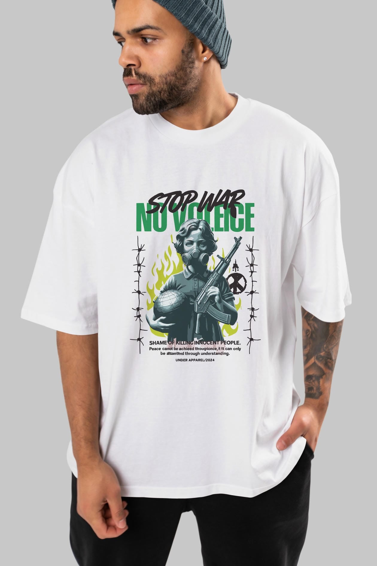 Stop War ön Baskılı Oversize t-shirt Erkek Kadın %100 Pamuk Bisiklet Yaka tişort