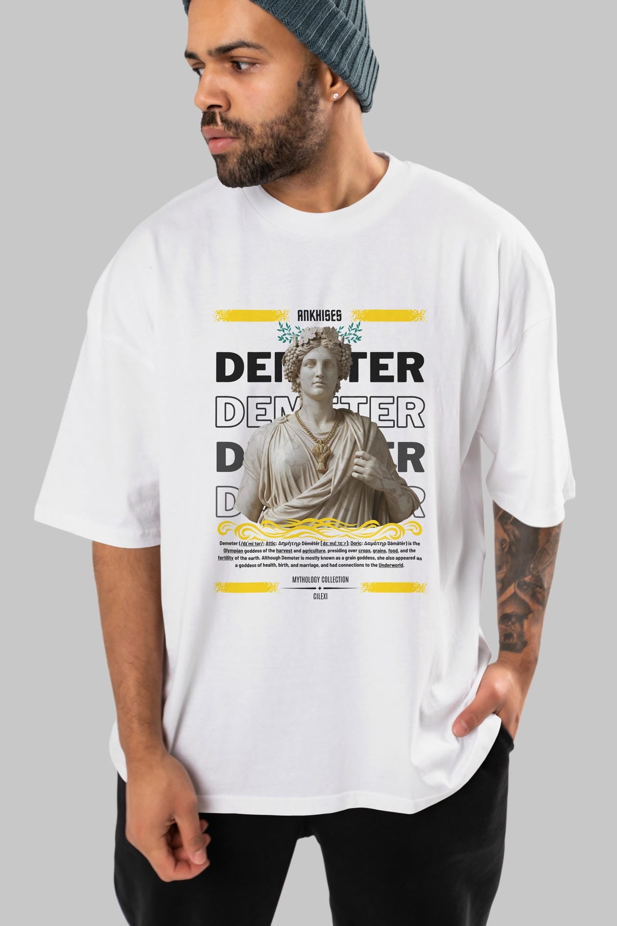Demeter 2 ön Baskılı Oversize t-shirt Erkek Kadın %100 Pamuk Bisiklet Yaka tişort