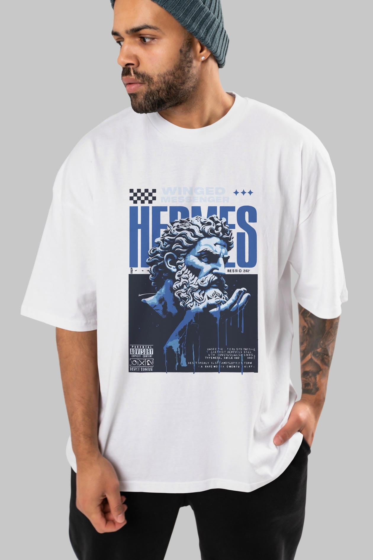 Hermes 2 ön Baskılı Oversize t-shirt Erkek Kadın %100 Pamuk Bisiklet Yaka tişort