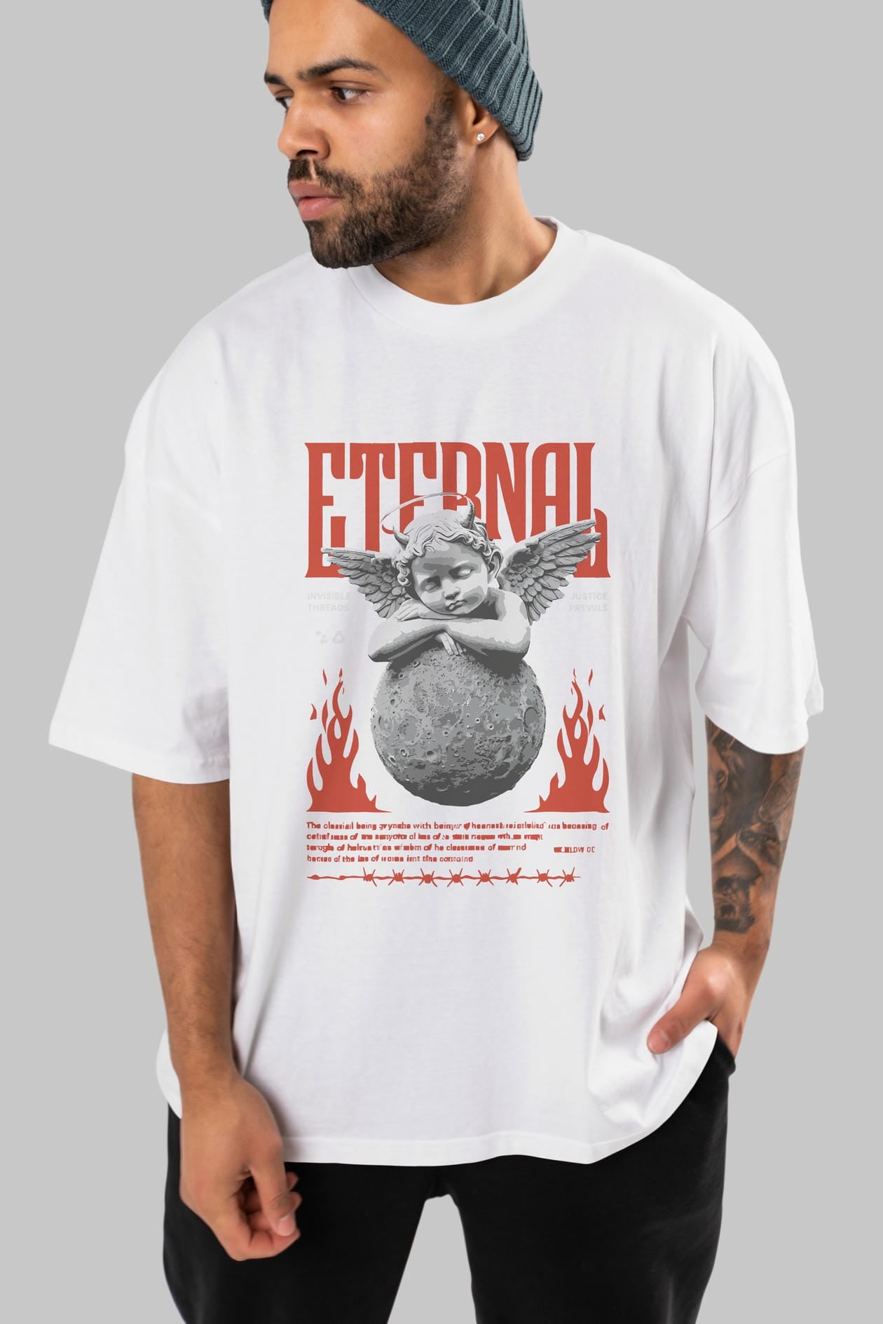 Eternal ön Baskılı Oversize t-shirt Erkek Kadın %100 Pamuk Bisiklet Yaka tişort