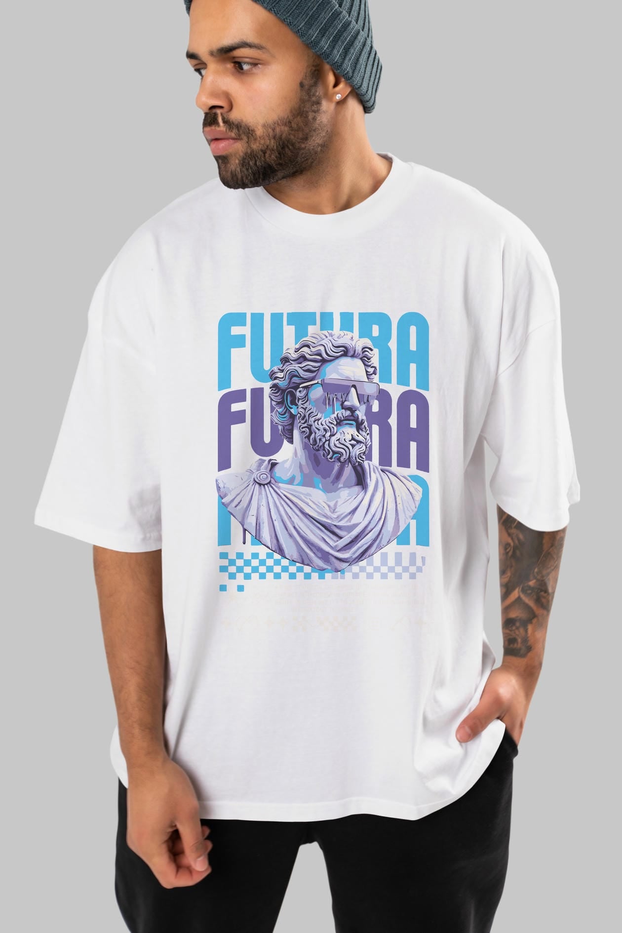 Futura Zeus ön Baskılı Oversize t-shirt Erkek Kadın %100 Pamuk Bisiklet Yaka tişort