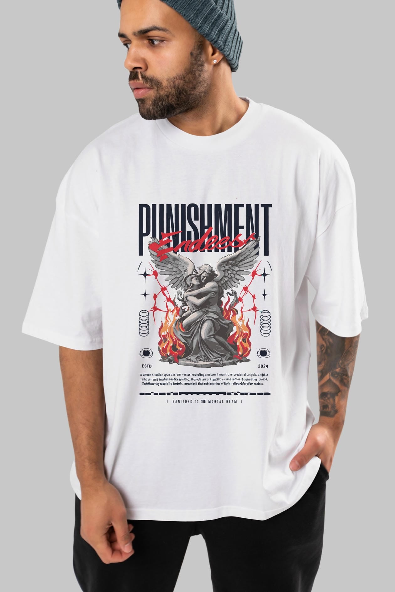 Punishment Endeess ön Baskılı Oversize t-shirt Erkek Kadın %100 Pamuk Bisiklet Yaka tişort