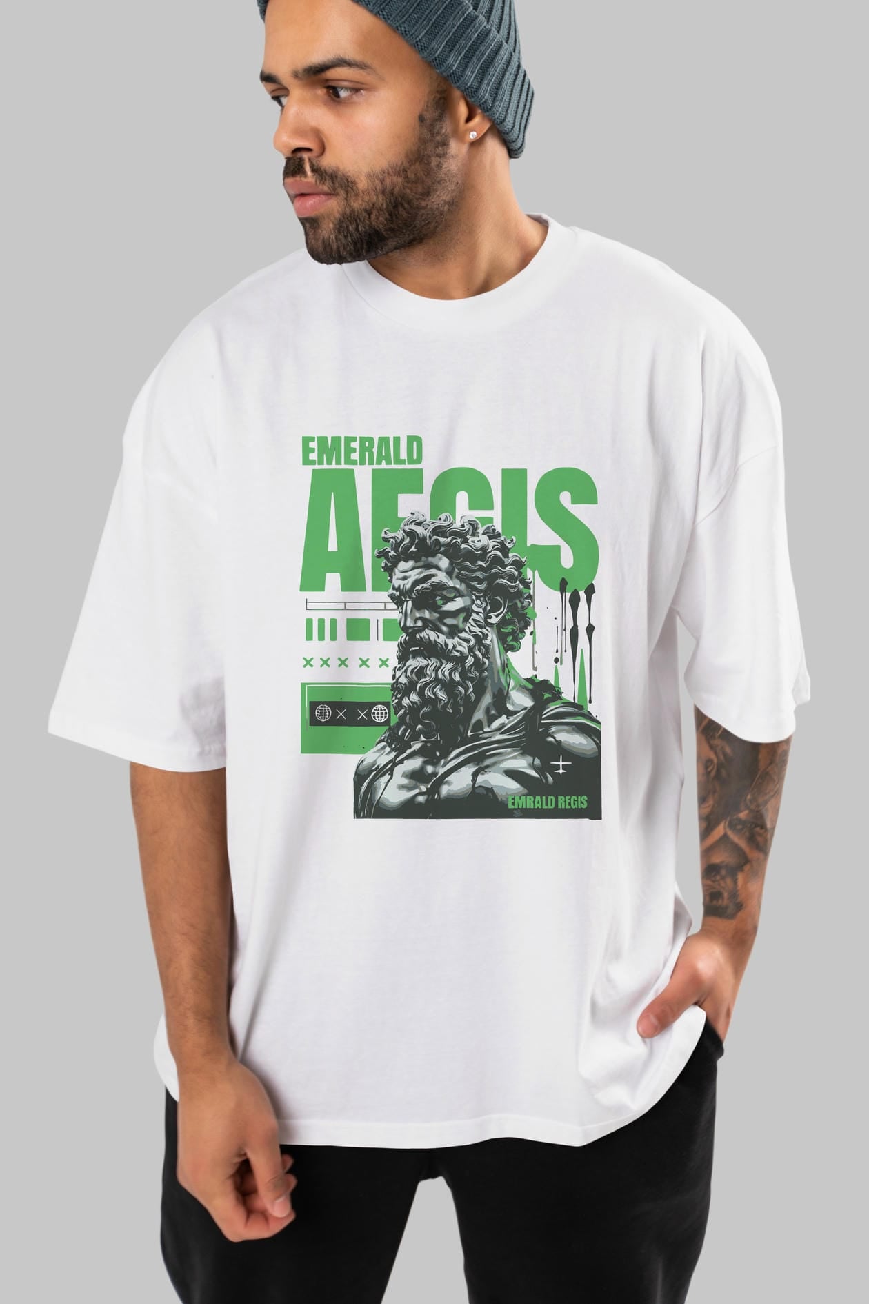 Emrald Regis ön Baskılı Oversize t-shirt Erkek Kadın %100 Pamuk Bisiklet Yaka tişort