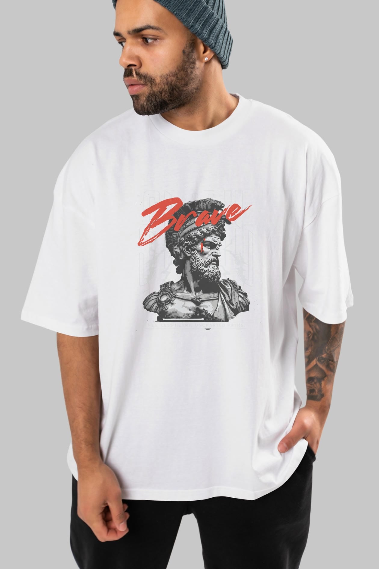 Brave ön Baskılı Oversize t-shirt Erkek Kadın %100 Pamuk Bisiklet Yaka tişort