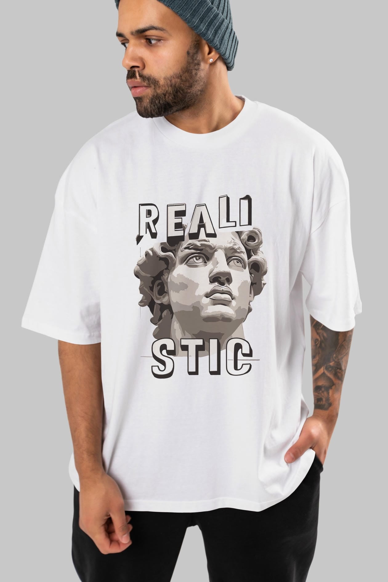 Realistic ön Baskılı Oversize t-shirt Erkek Kadın %100 Pamuk Bisiklet Yaka tişort
