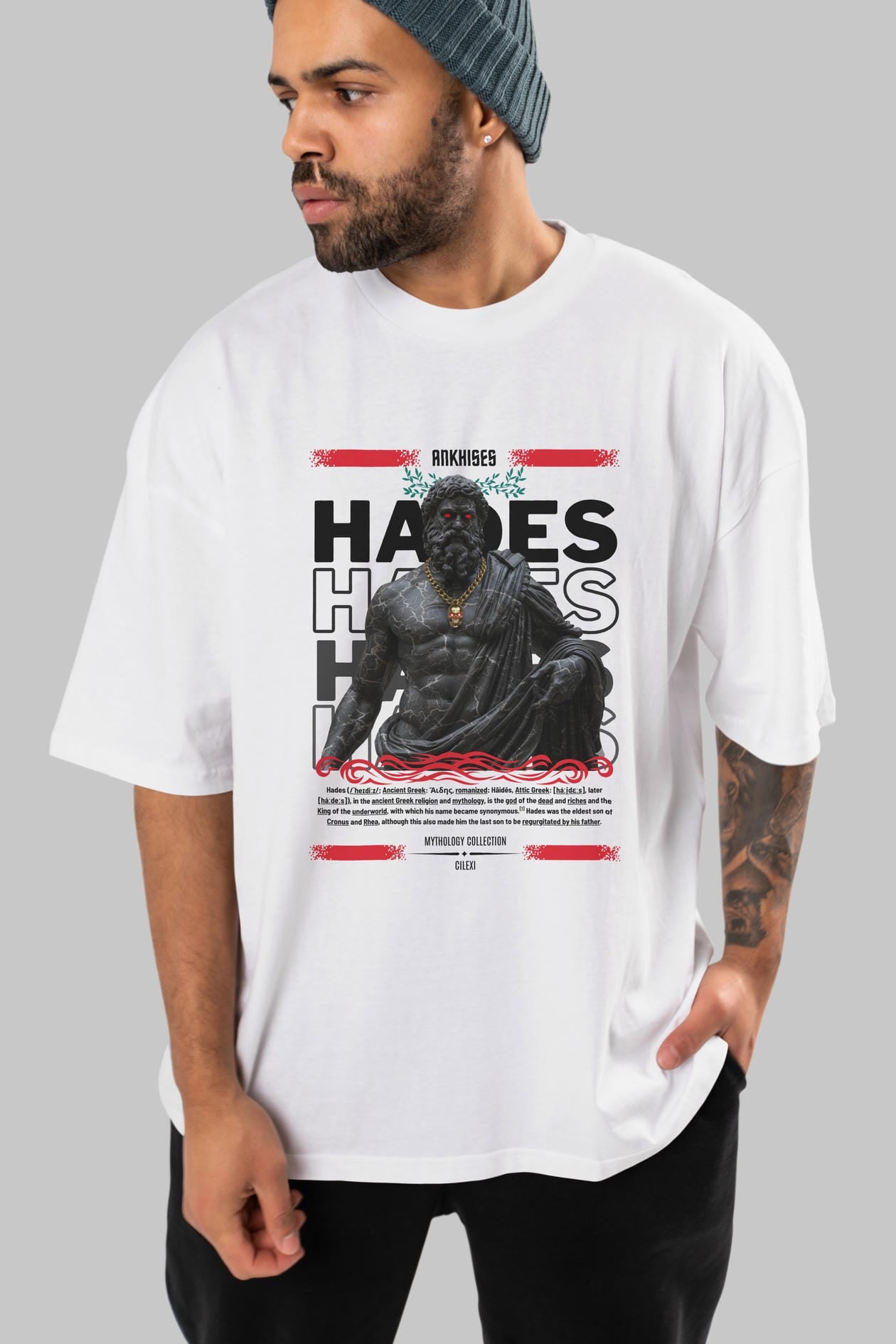 Hades 1 ön Baskılı Oversize t-shirt Erkek Kadın %100 Pamuk Bisiklet Yaka tişort