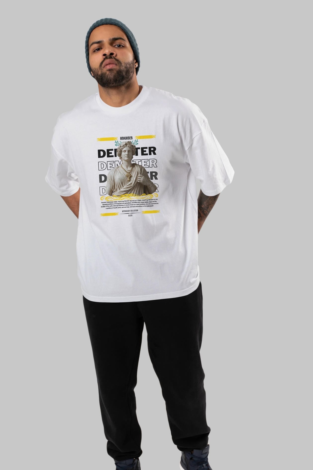 Demeter 2 ön Baskılı Oversize t-shirt Erkek Kadın %100 Pamuk Bisiklet Yaka tişort