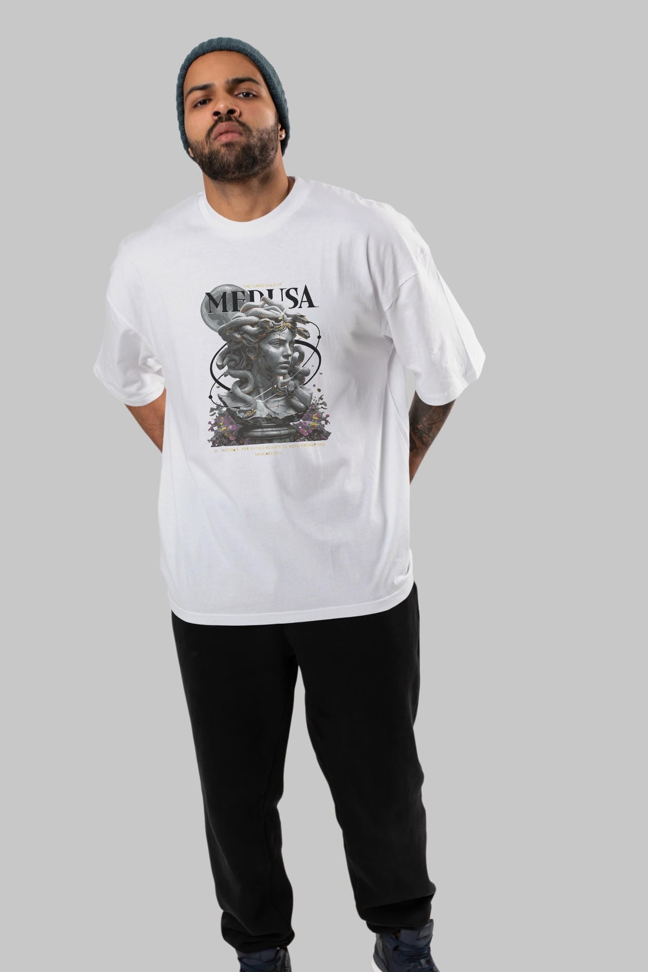 Medusa ön Baskılı Oversize t-shirt Erkek Kadın %100 Pamuk Bisiklet Yaka tişort
