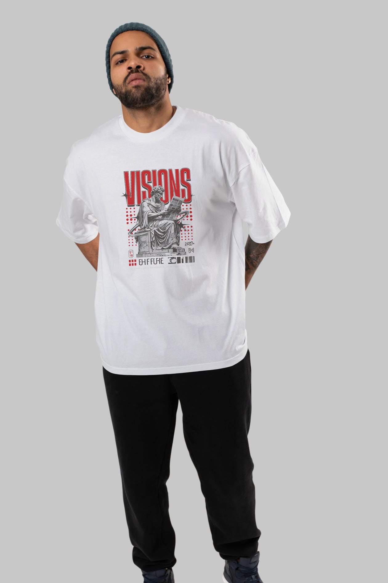 Visions ön Baskılı Oversize t-shirt Erkek Kadın %100 Pamuk Bisiklet Yaka tişort