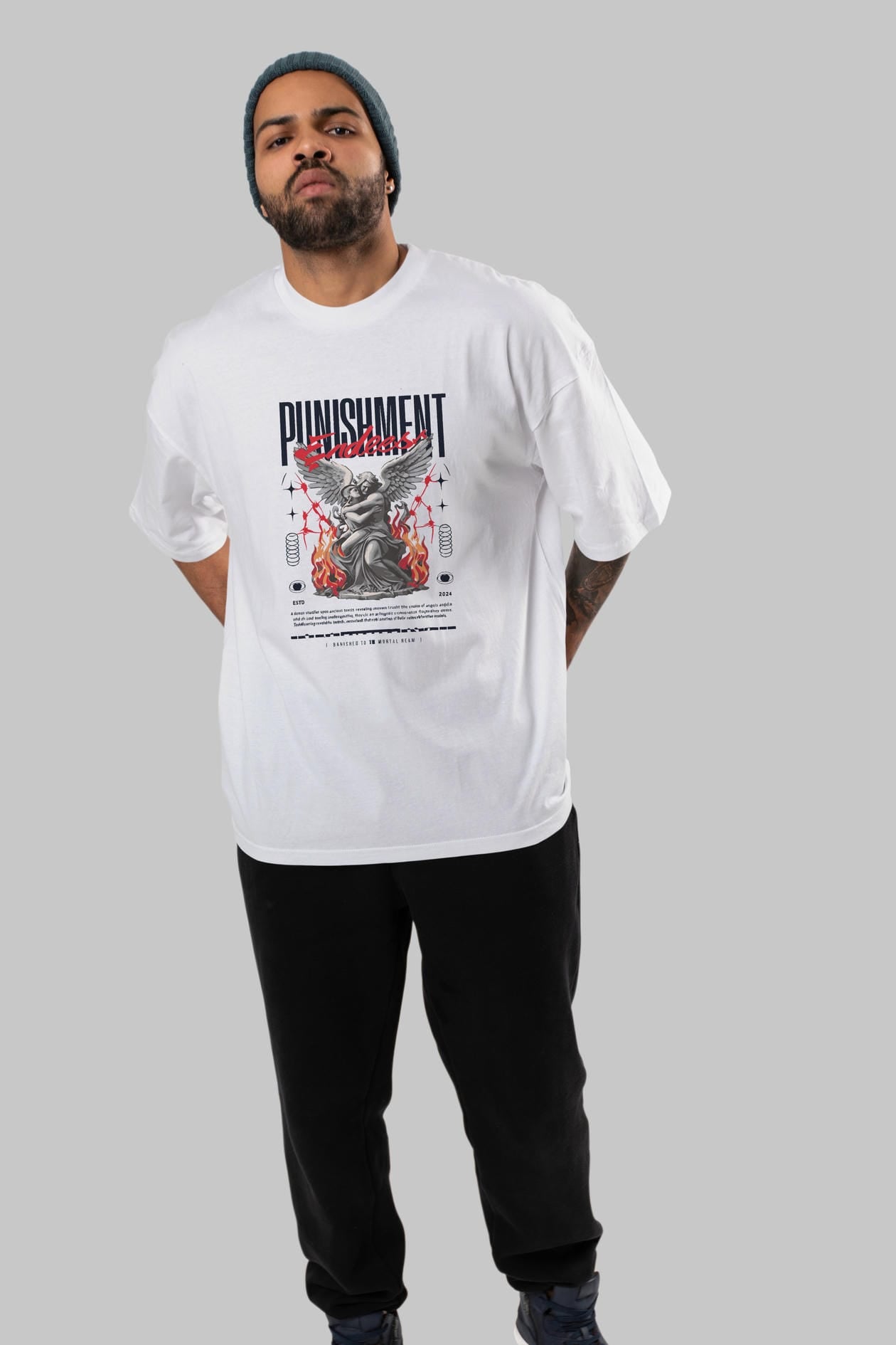 Punishment Endeess ön Baskılı Oversize t-shirt Erkek Kadın %100 Pamuk Bisiklet Yaka tişort