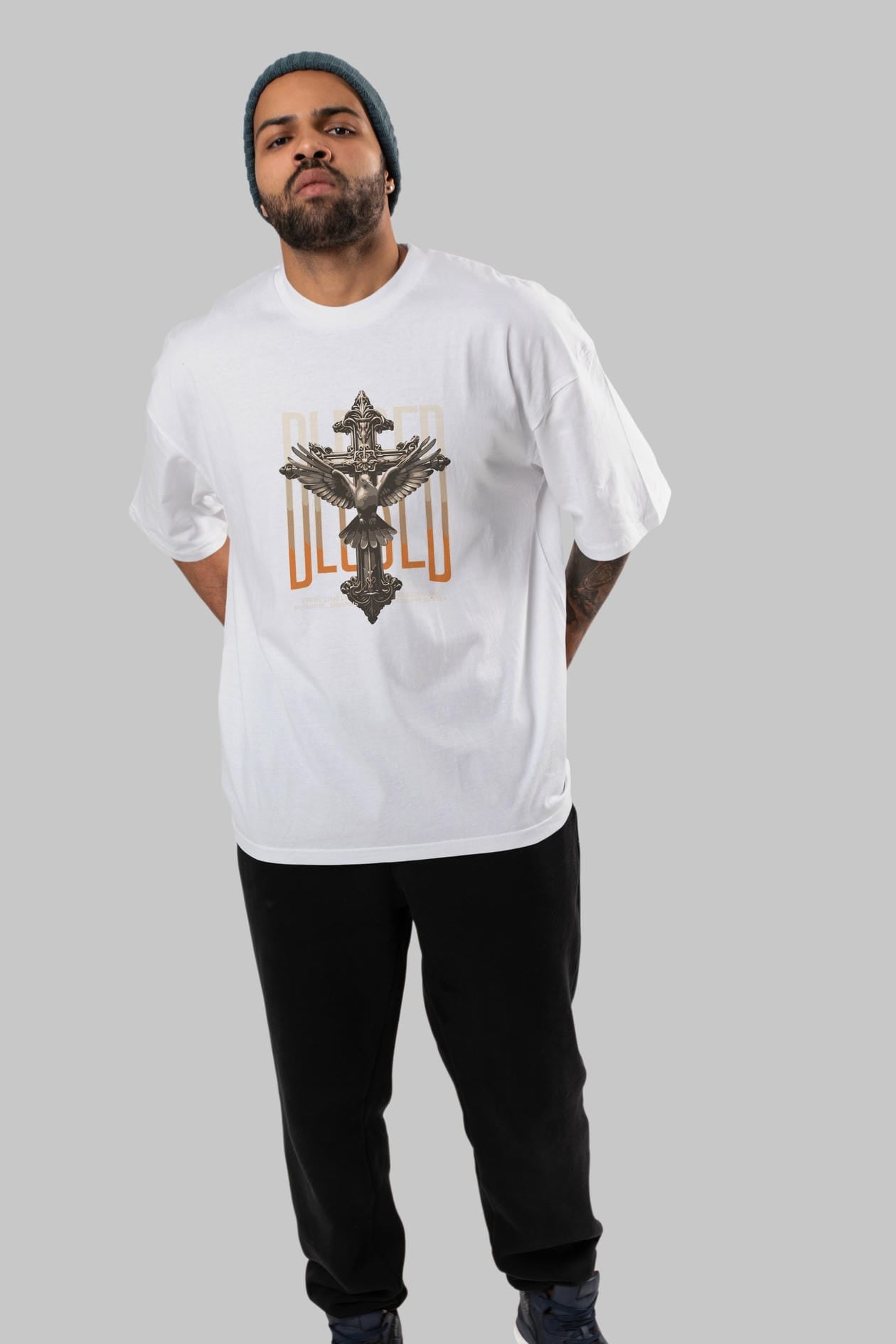 Blesed ön Baskılı Oversize t-shirt Erkek Kadın %100 Pamuk Bisiklet Yaka tişort