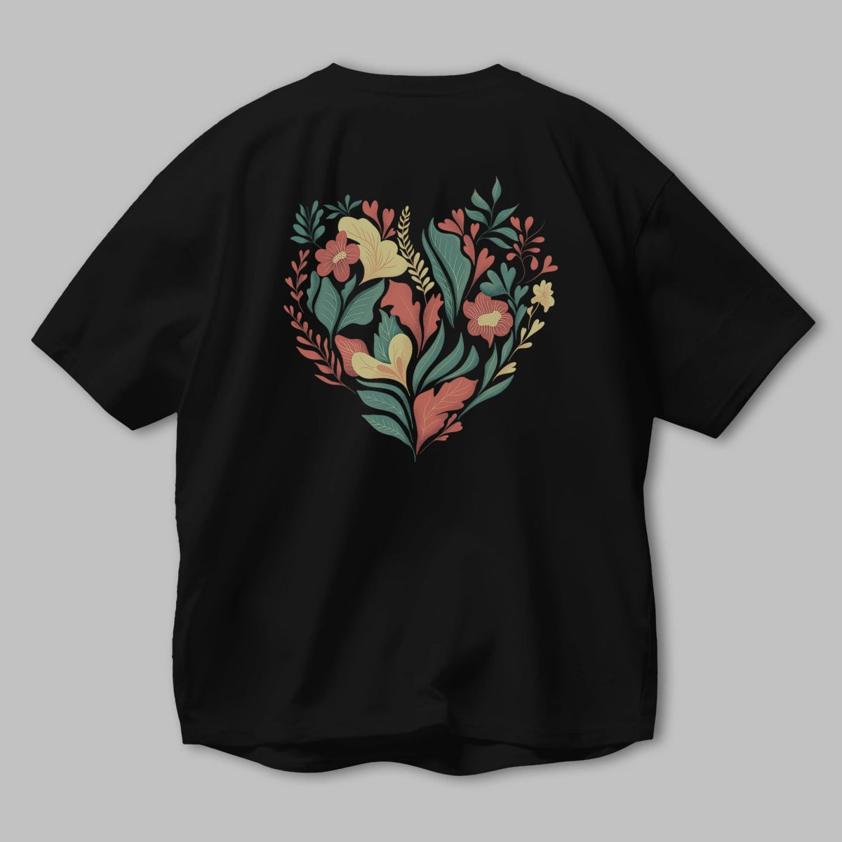 Çiçek Kalp Arka Baskılı Oversize t-shirt Erkek Kadın Unisex - Cilexi