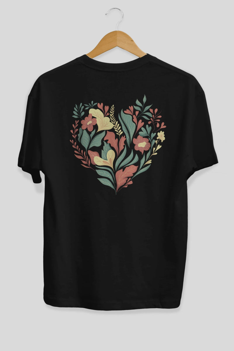 Çiçek Kalp Arka Baskılı Oversize t-shirt Erkek Kadın Unisex - Cilexi
