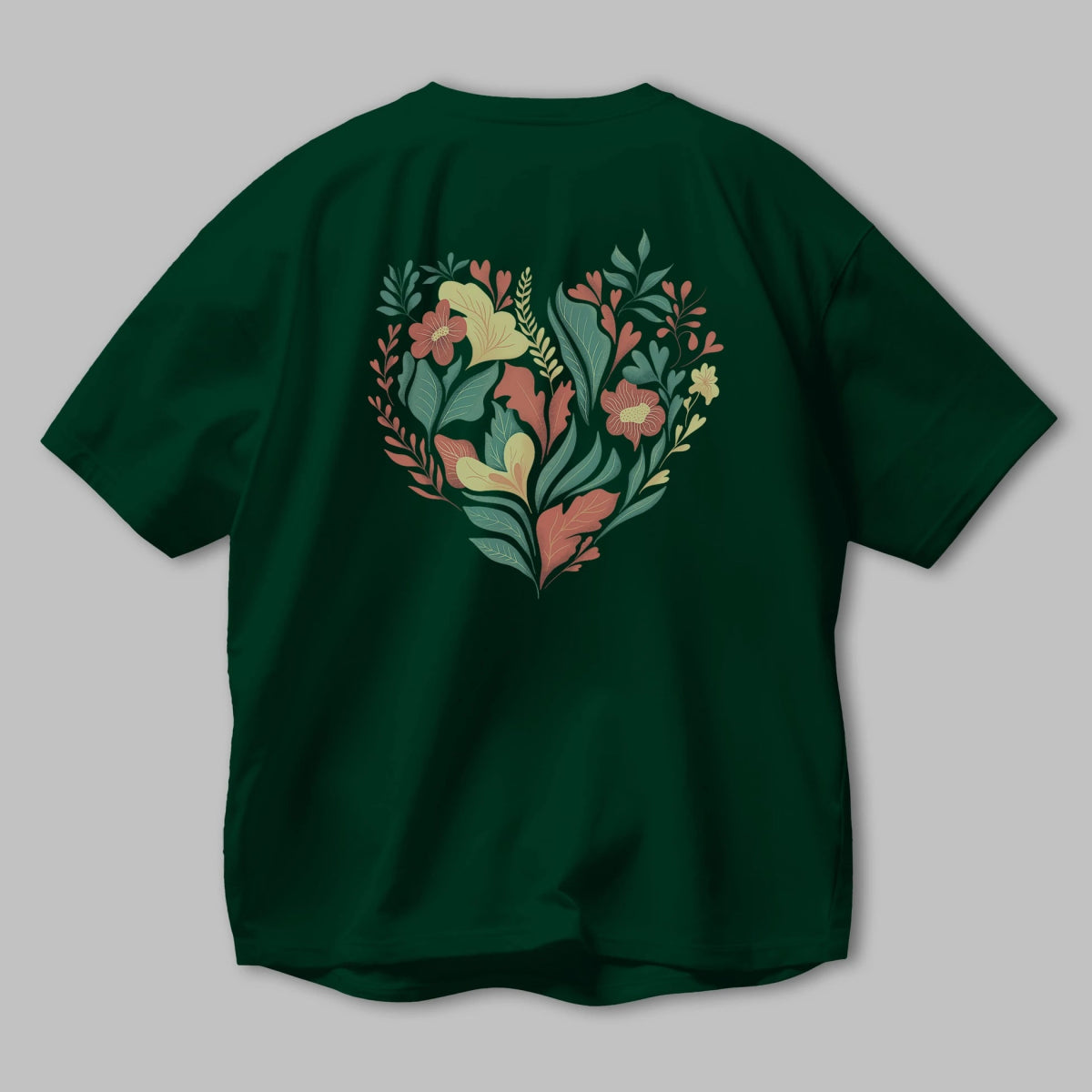 Çiçek Kalp Arka Baskılı Oversize t-shirt Erkek Kadın Unisex - Cilexi
