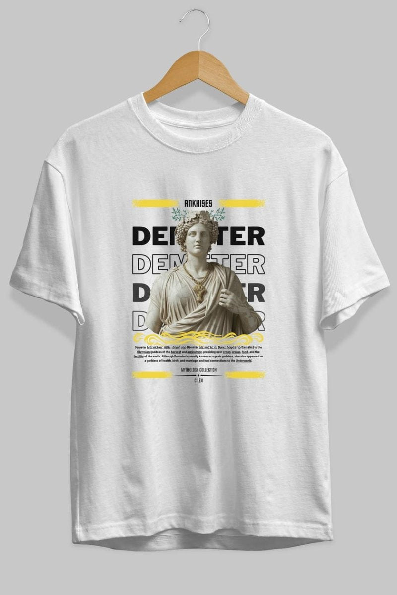 Demeter 2 ön Baskılı Oversize t-shirt Erkek Kadın %100 Pamuk Bisiklet Yaka tişort - Cilexi
