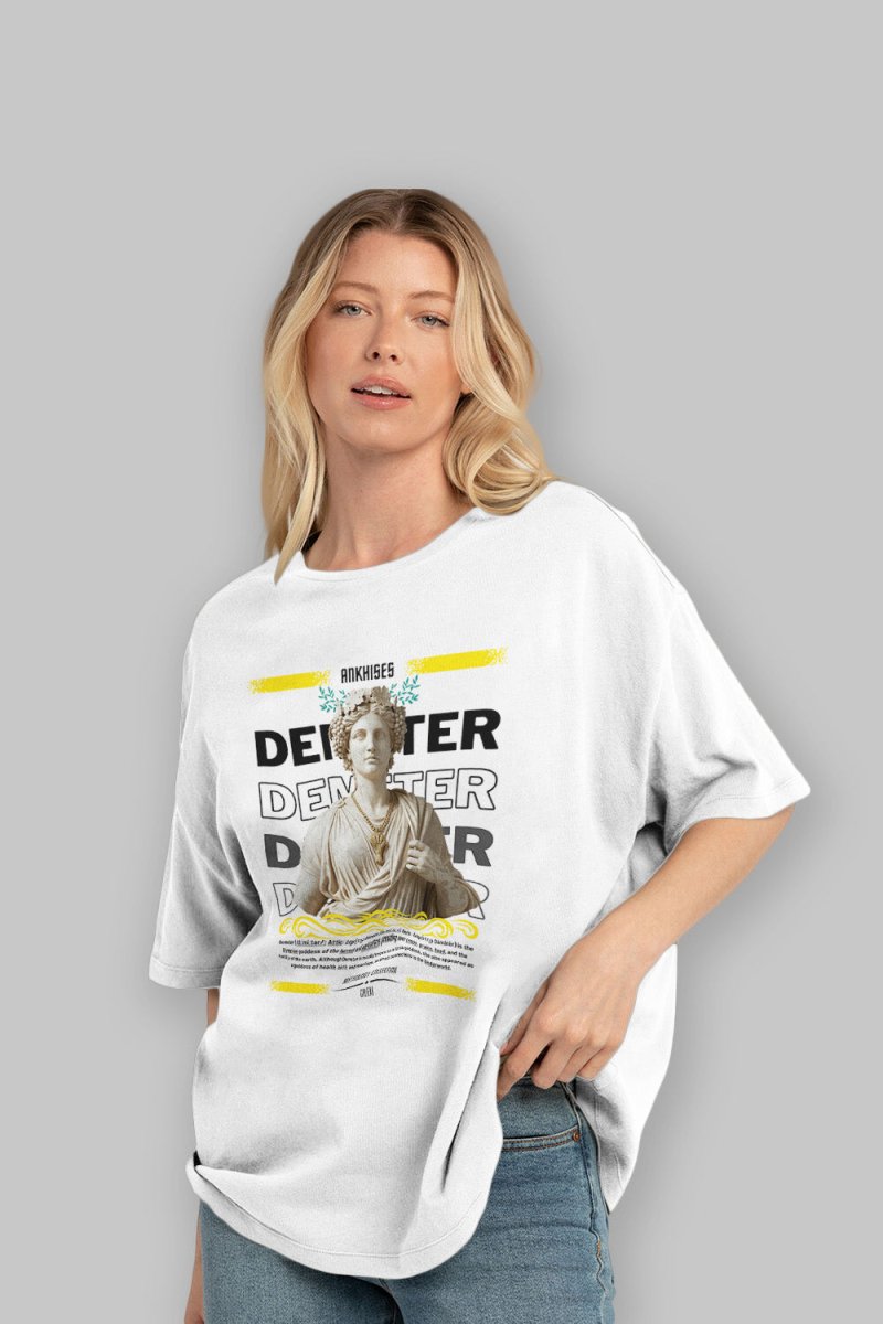 Demeter 2 ön Baskılı Oversize t-shirt Erkek Kadın %100 Pamuk Bisiklet Yaka tişort - Cilexi
