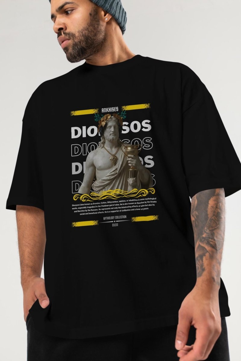 Dionysos 2 ön Baskılı Oversize t-shirt Erkek Kadın %100 Pamuk Bisiklet Yaka tişort - Cilexi