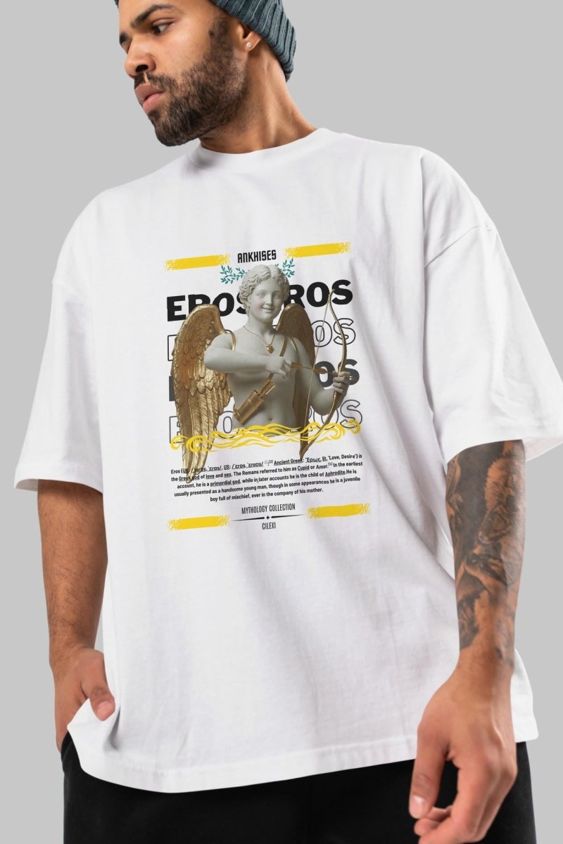 Eros ön Baskılı Oversize t-shirt Erkek Kadın %100 Pamuk Bisiklet Yaka tişort - Cilexi