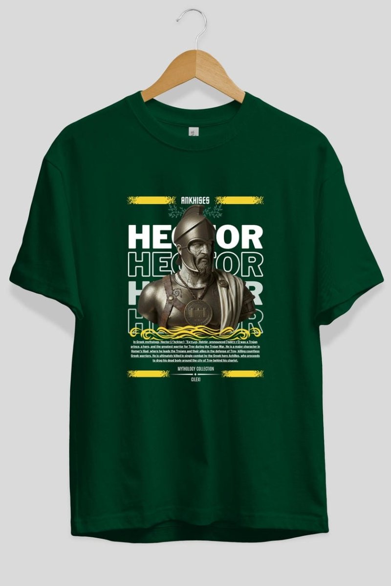 Hector 1 ön Baskılı Oversize t-shirt Erkek Kadın %100 Pamuk Bisiklet Yaka tişort - Cilexi