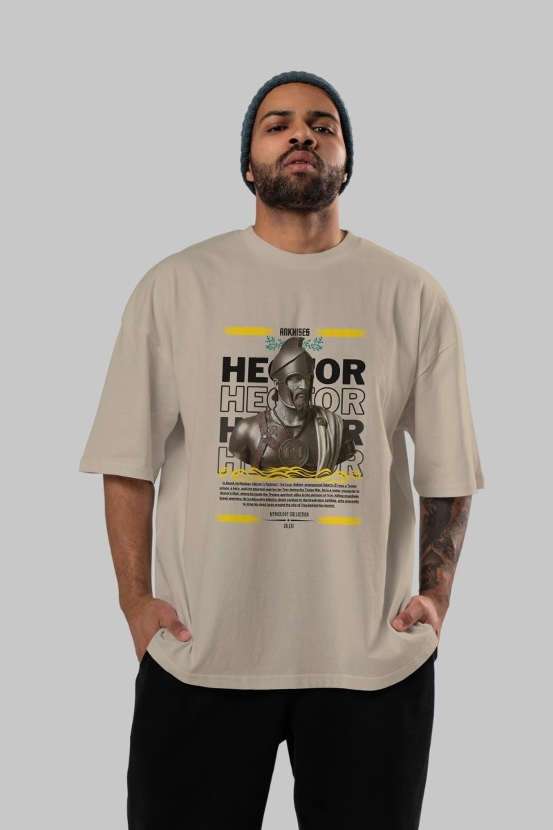 Hector 1 ön Baskılı Oversize t-shirt Erkek Kadın %100 Pamuk Bisiklet Yaka tişort - Cilexi