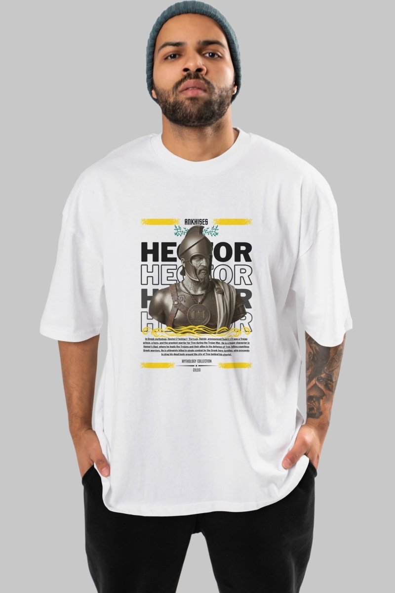 Hector 1 ön Baskılı Oversize t-shirt Erkek Kadın %100 Pamuk Bisiklet Yaka tişort - Cilexi