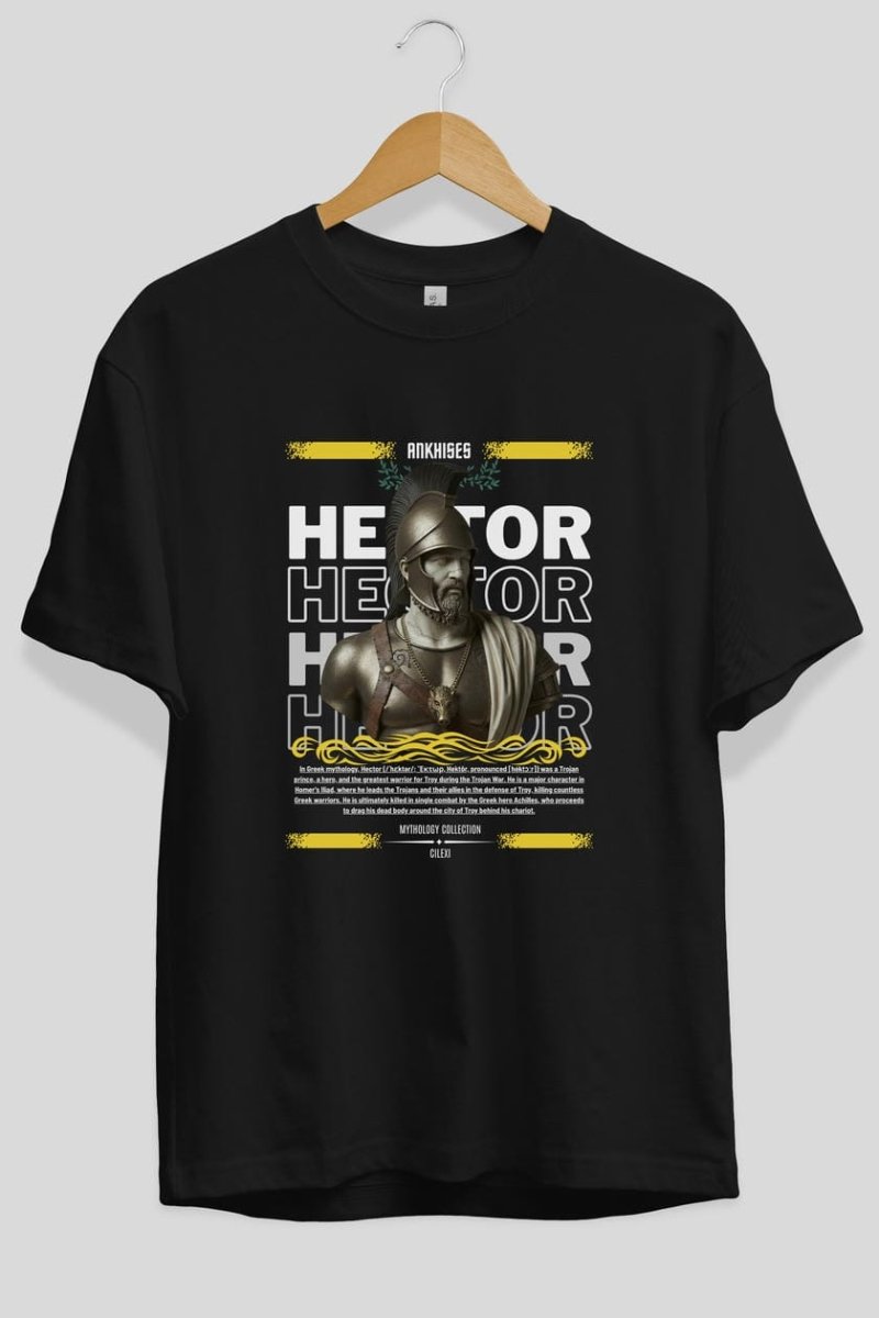 Hector 2 ön Baskılı Oversize t-shirt Erkek Kadın %100 Pamuk Bisiklet Yaka tişort - Cilexi