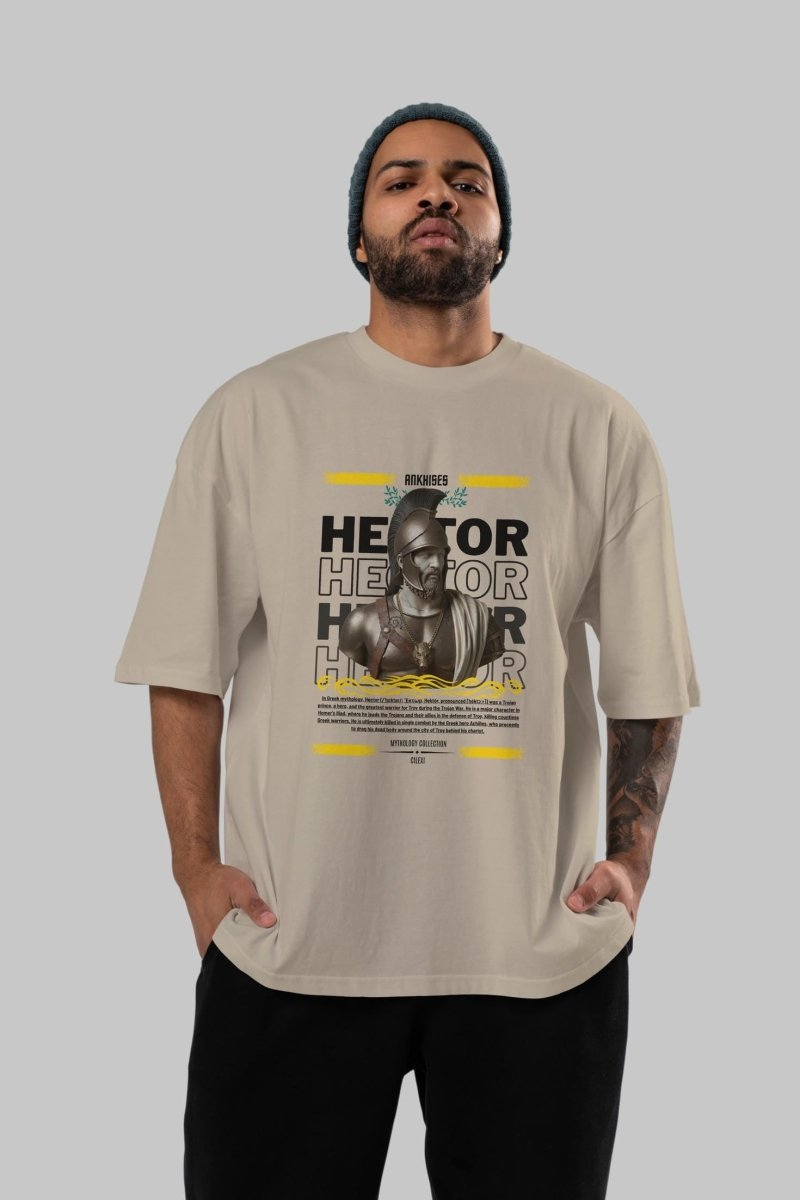 Hector 2 ön Baskılı Oversize t-shirt Erkek Kadın %100 Pamuk Bisiklet Yaka tişort - Cilexi