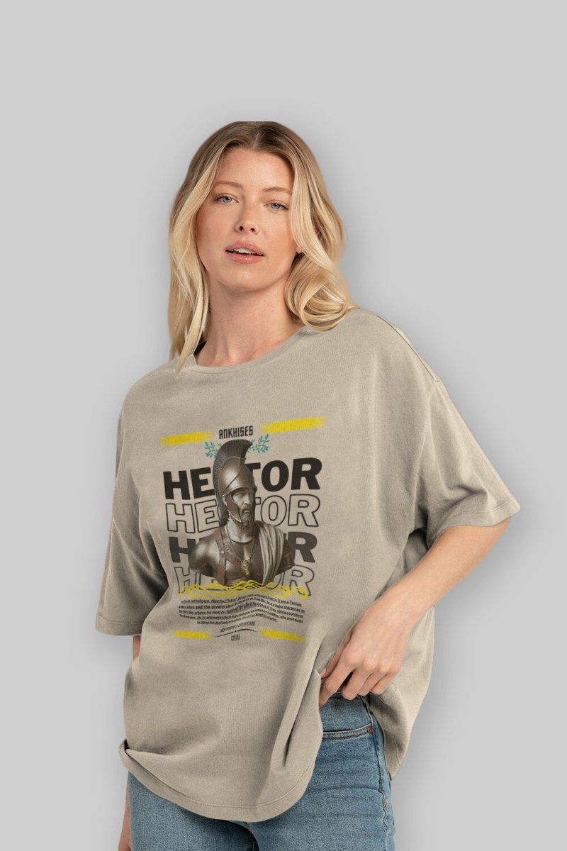 Hector 2 ön Baskılı Oversize t-shirt Erkek Kadın %100 Pamuk Bisiklet Yaka tişort - Cilexi