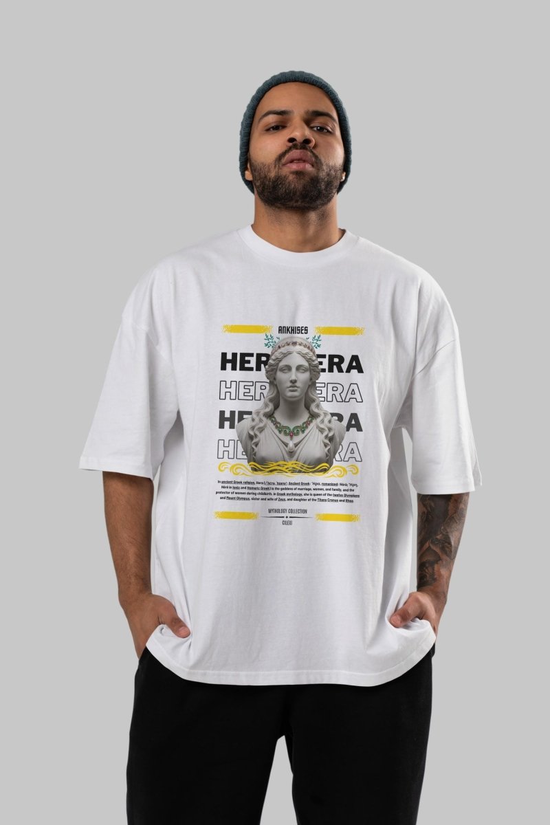 Hera 1 ön Baskılı Oversize t-shirt Erkek Kadın %100 Pamuk Bisiklet Yaka tişort - Cilexi