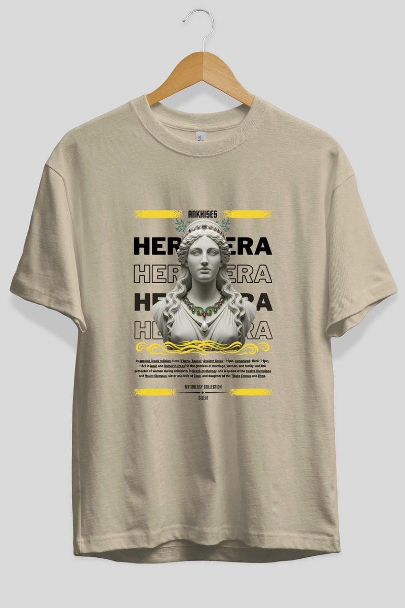 Hera 1 ön Baskılı Oversize t-shirt Erkek Kadın %100 Pamuk Bisiklet Yaka tişort - Cilexi