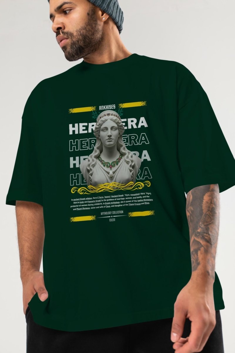 Hera 1 ön Baskılı Oversize t-shirt Erkek Kadın %100 Pamuk Bisiklet Yaka tişort - Cilexi