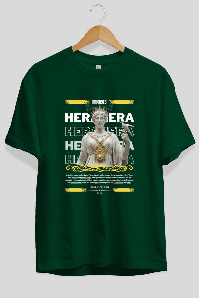 Hera 2 ön Baskılı Oversize t-shirt Erkek Kadın %100 Pamuk Bisiklet Yaka tişort - Cilexi