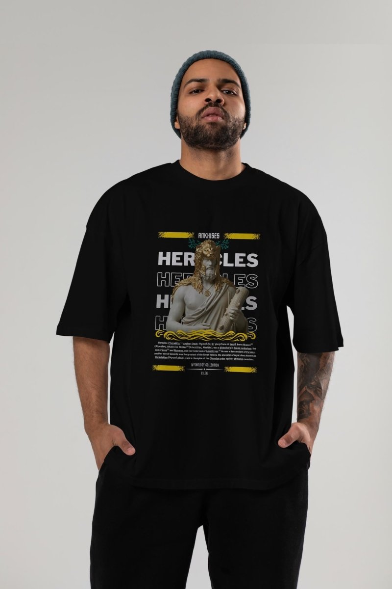 Heracles 1 ön Baskılı Oversize t-shirt Erkek Kadın %100 Pamuk Bisiklet Yaka tişort - Cilexi